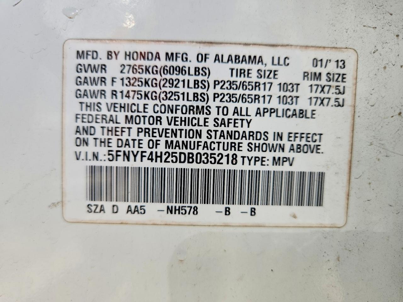 2013 Honda Pilot Lx White vin: 5FNYF4H25DB035218