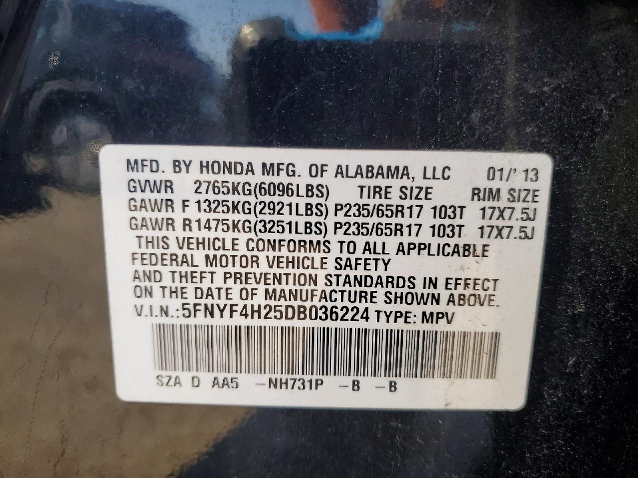 2013 Honda Pilot Lx Black vin: 5FNYF4H25DB036224