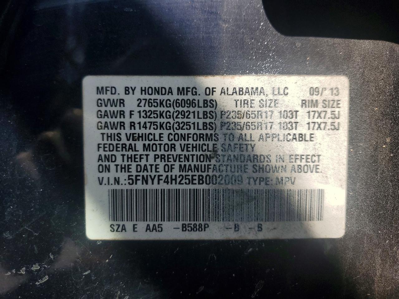 2014 Honda Pilot Lx Синий vin: 5FNYF4H25EB002009