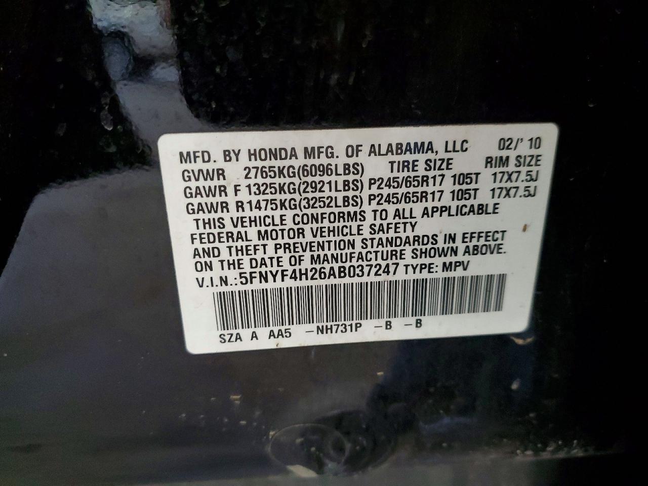 2010 Honda Pilot Lx Black vin: 5FNYF4H26AB037247