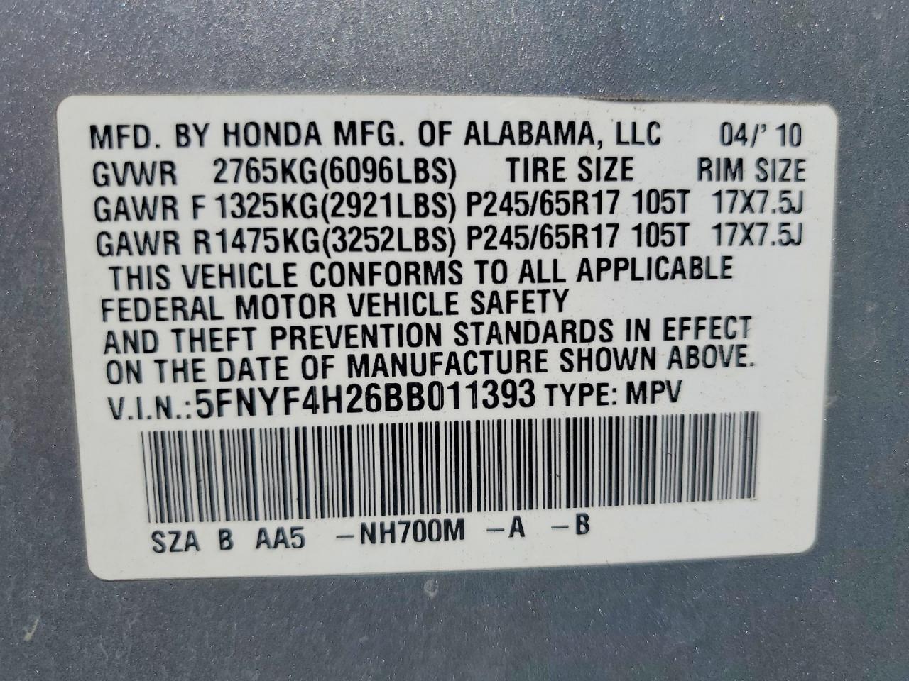 2011 Honda Pilot Lx Silver vin: 5FNYF4H26BB011393