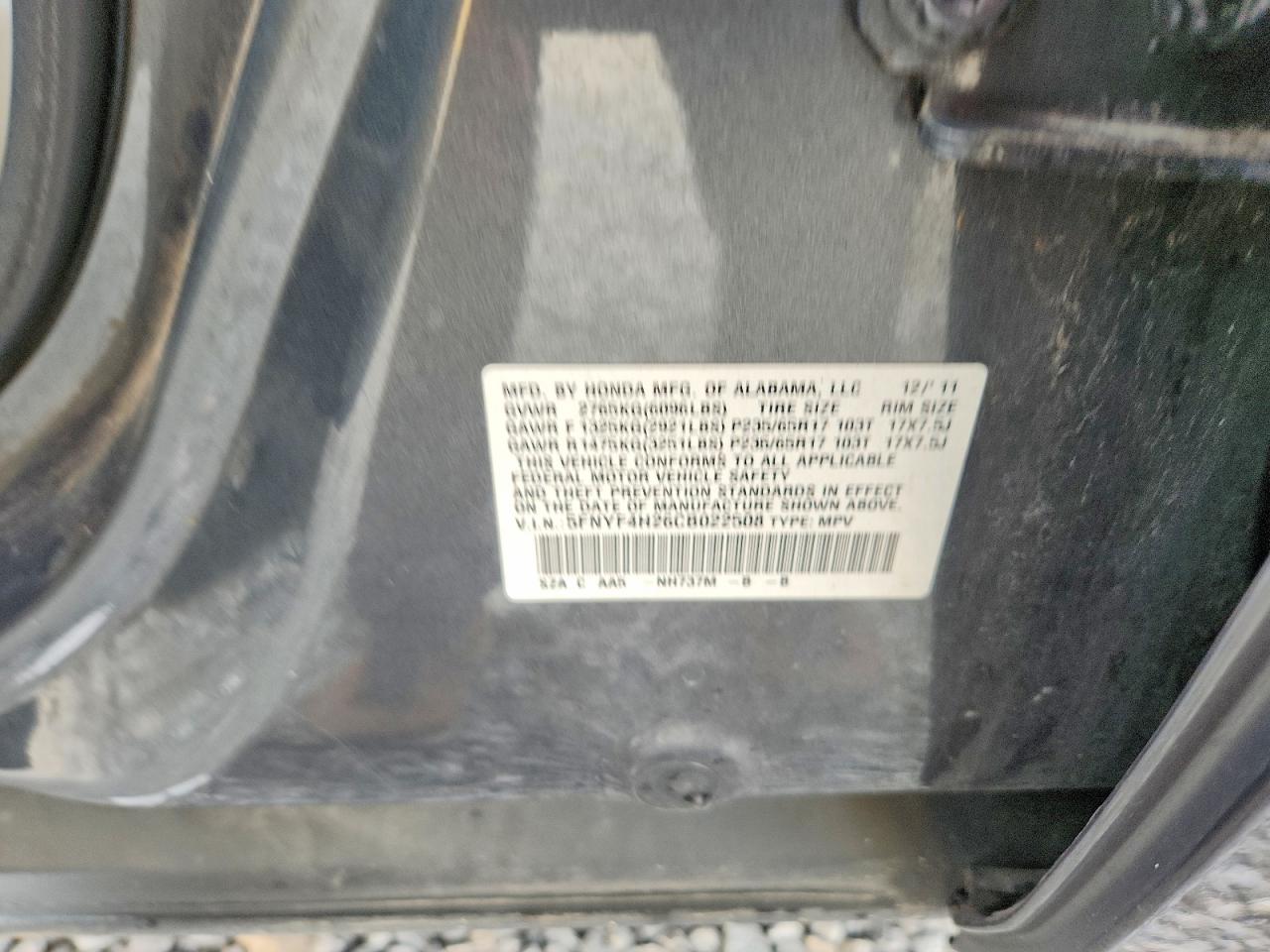 2012 Honda Pilot Lx Серый vin: 5FNYF4H26CB022508