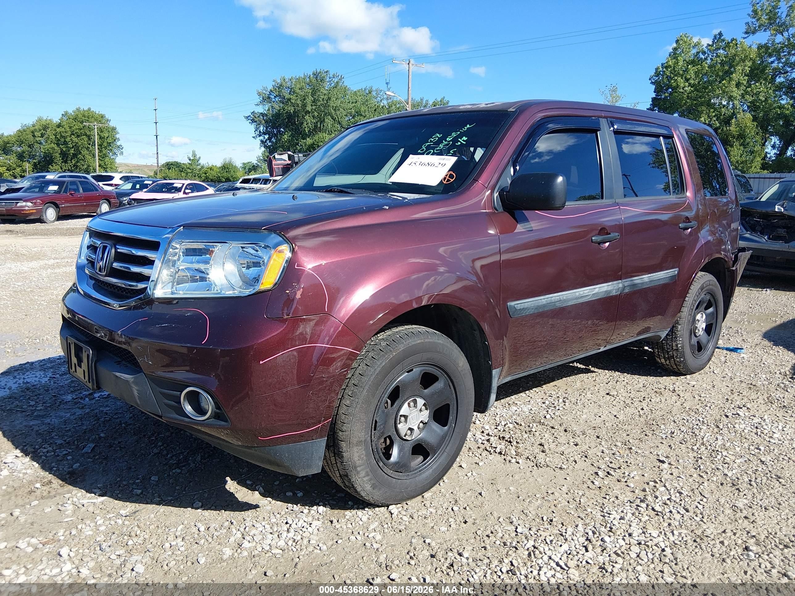 2012 Honda Pilot Lx Бордовый vin: 5FNYF4H26CB031290
