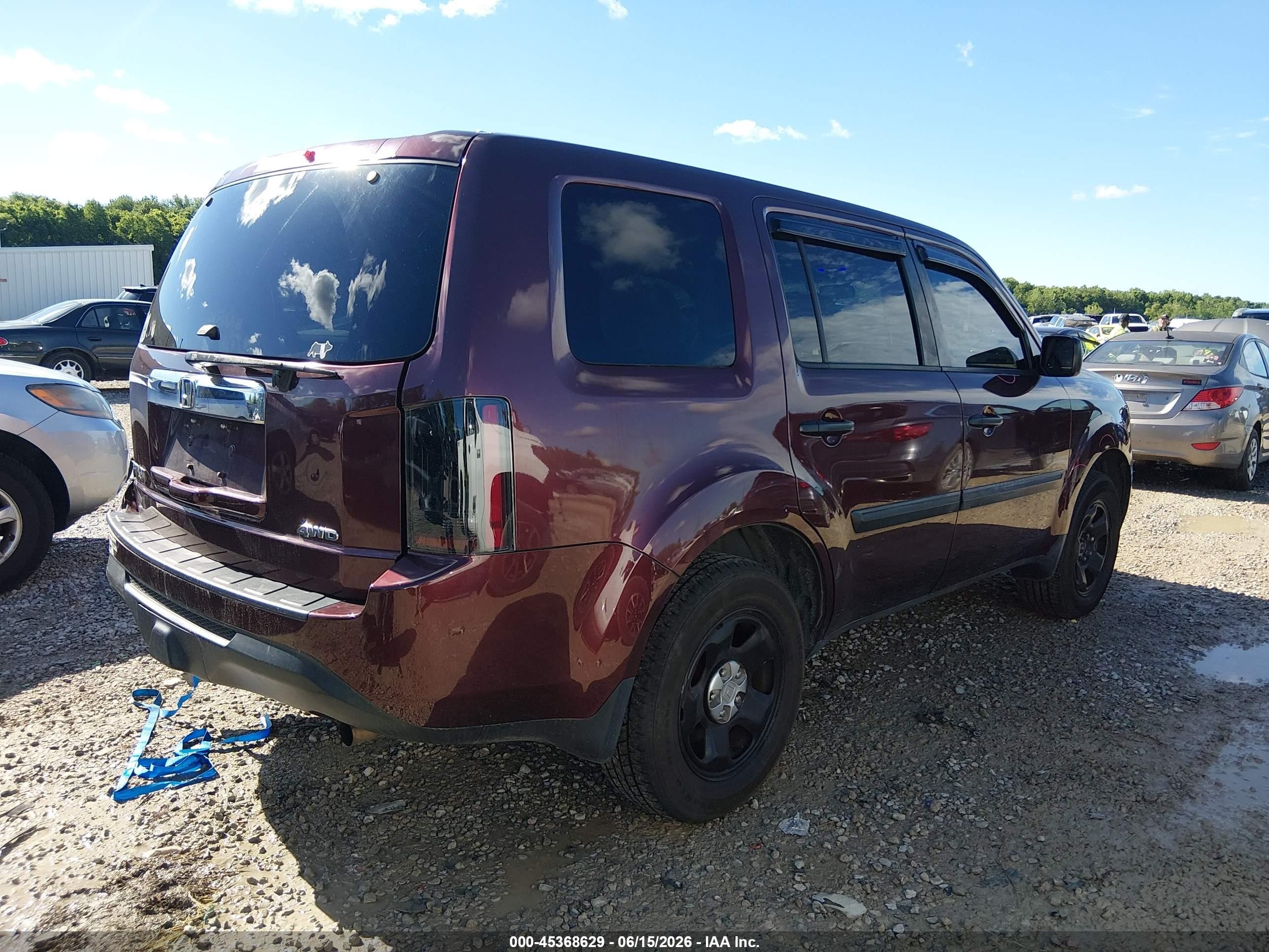2012 Honda Pilot Lx Бордовый vin: 5FNYF4H26CB031290