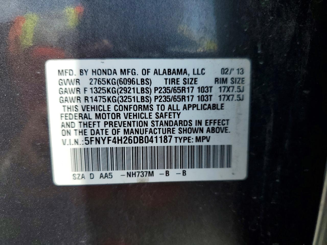 2013 Honda Pilot Lx Серый vin: 5FNYF4H26DB041187