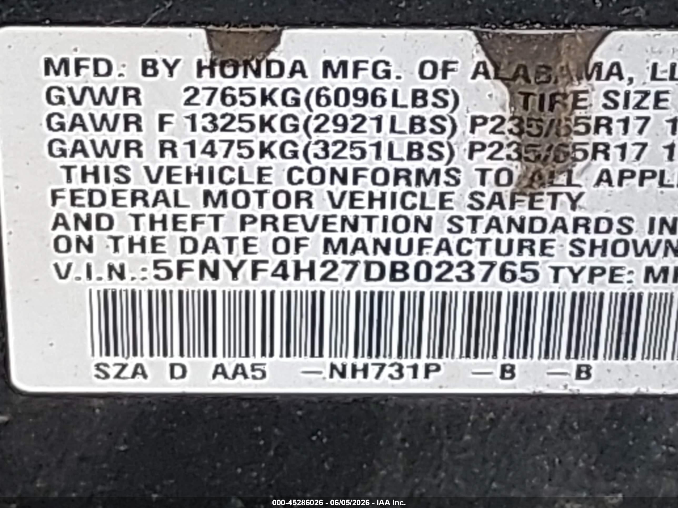 2013 Honda Pilot Lx Black vin: 5FNYF4H27DB023765