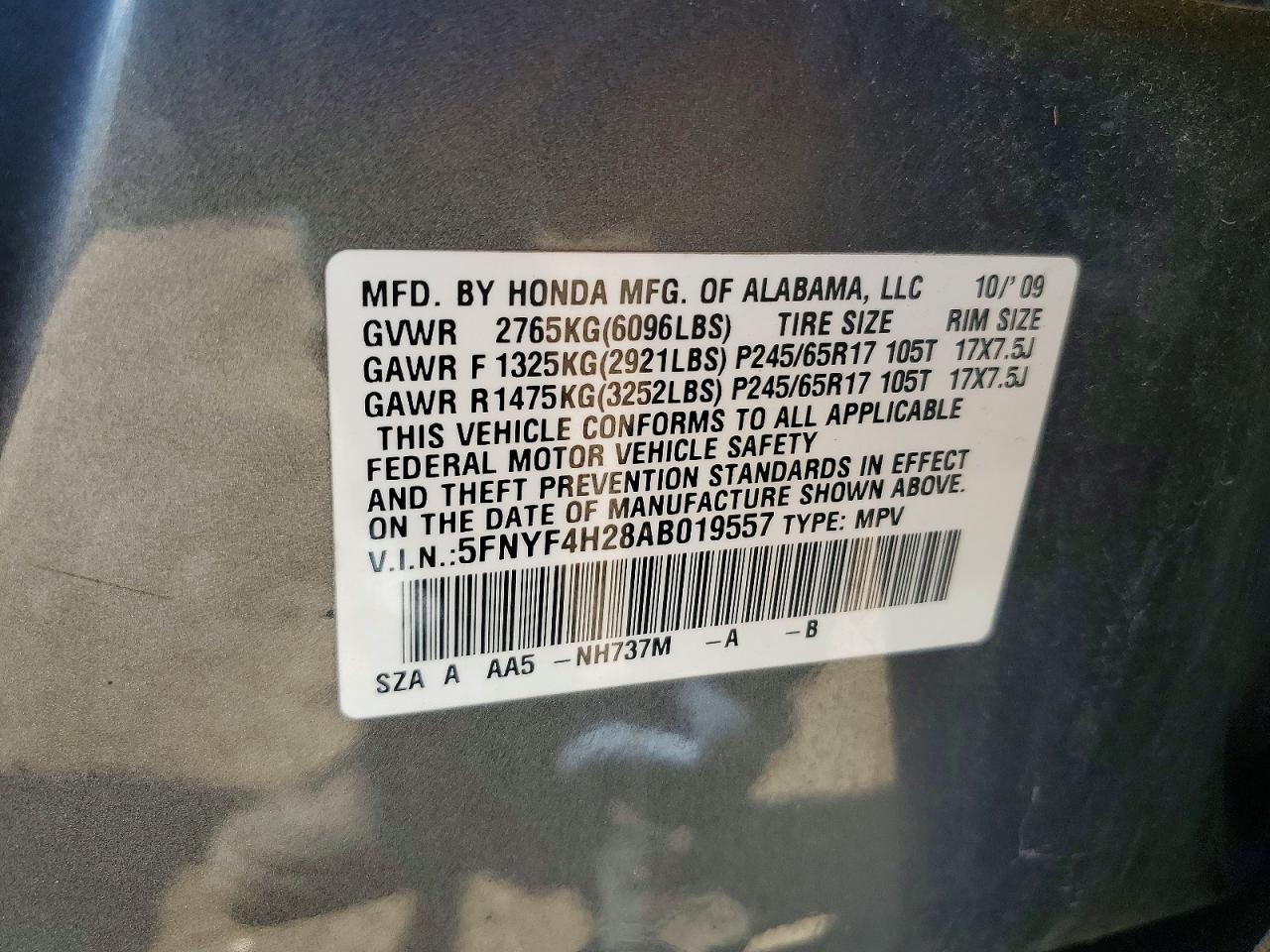 2010 Honda Pilot Lx Gray vin: 5FNYF4H28AB019557