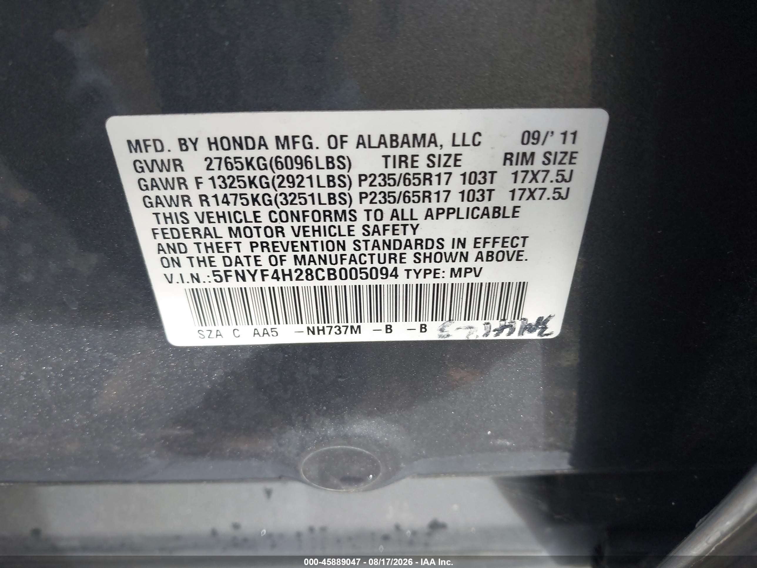 2012 Honda Pilot Lx Gray vin: 5FNYF4H28CB005094