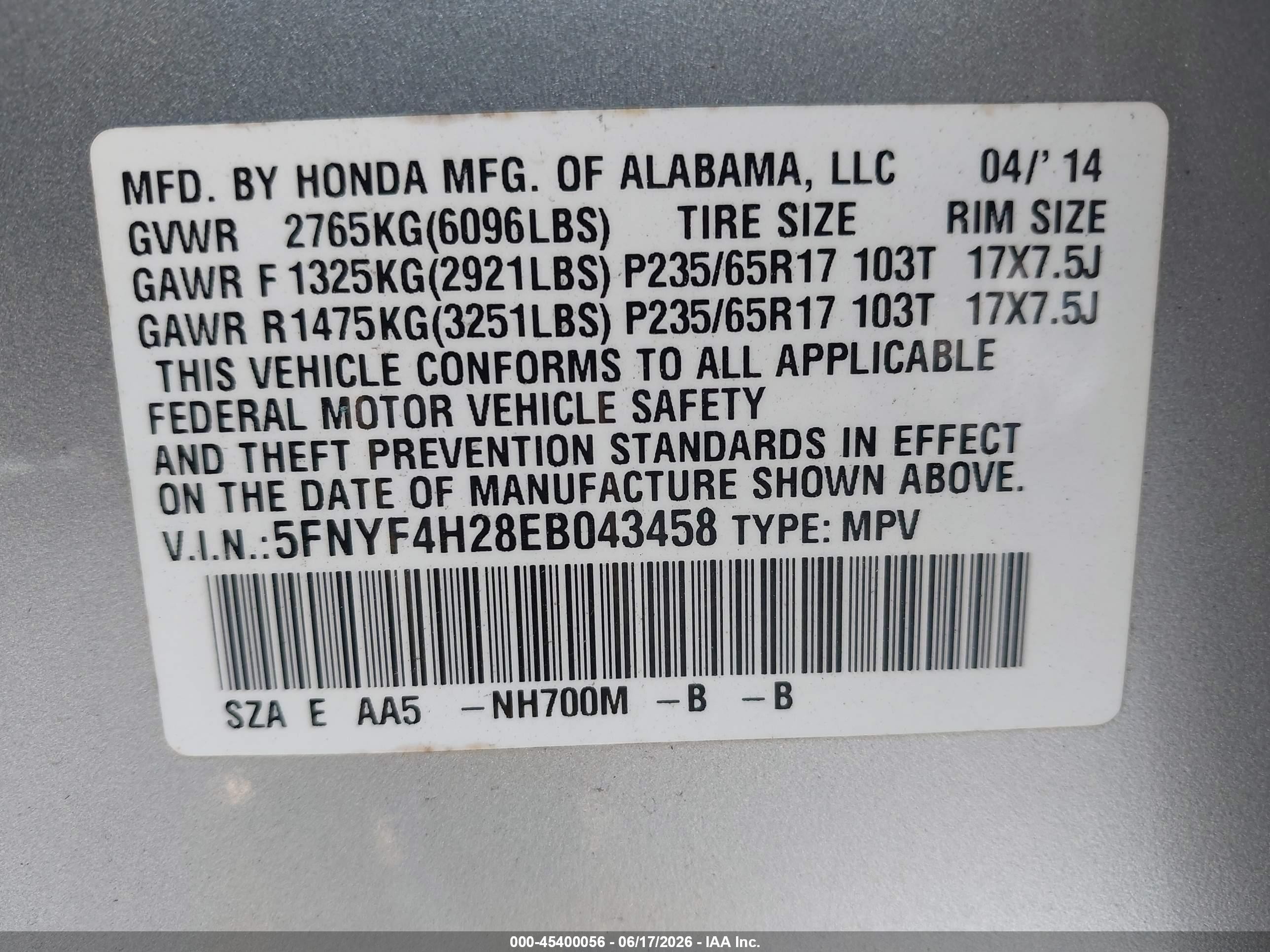 2014 Honda Pilot Lx Серебряный vin: 5FNYF4H28EB043458