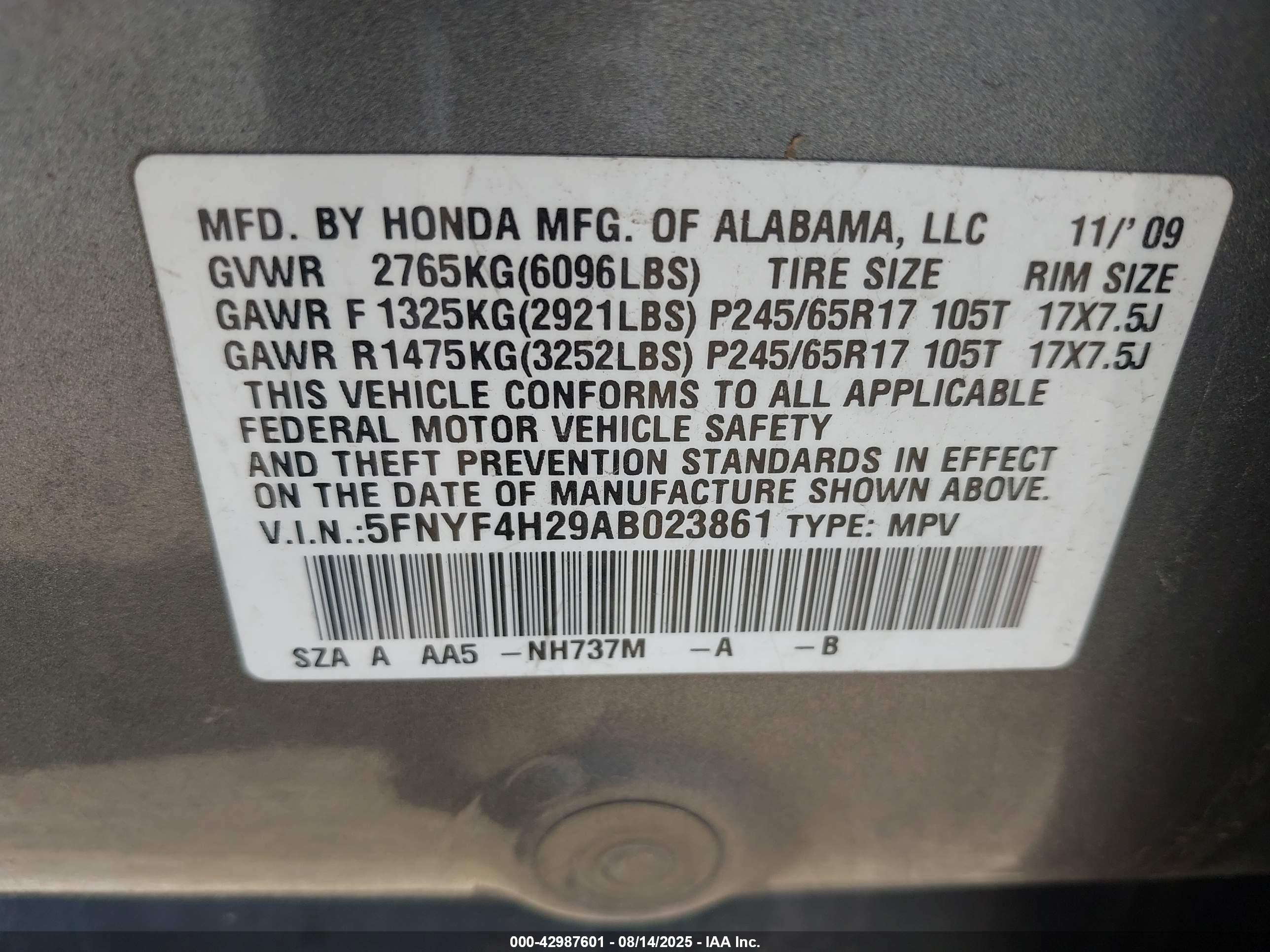 2010 Honda Pilot Lx Gray vin: 5FNYF4H29AB023861