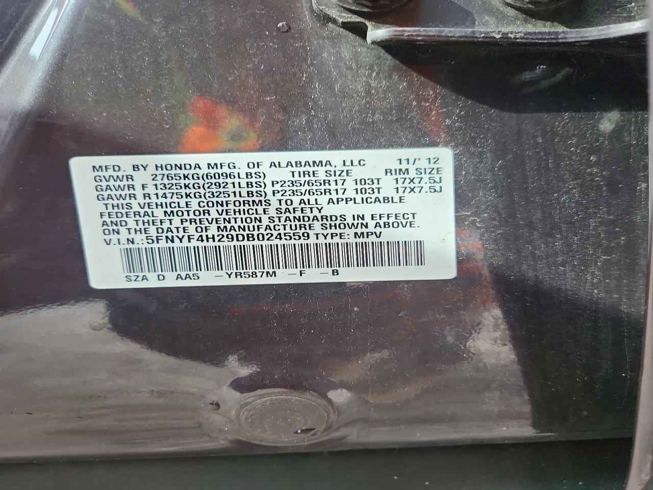 2013 Honda Pilot Lx Charcoal vin: 5FNYF4H29DB024559