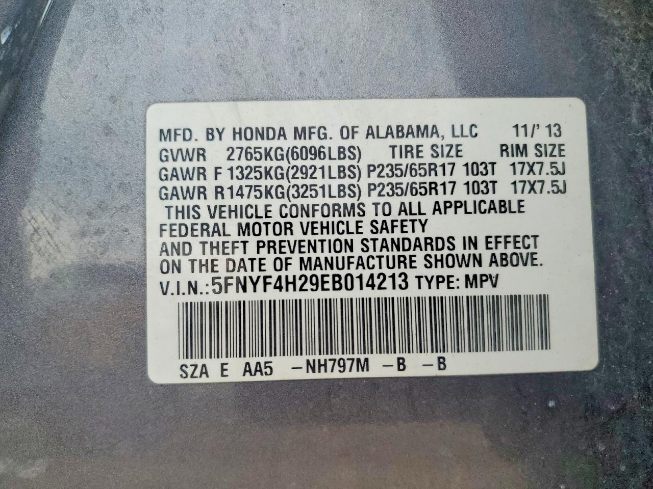 2014 Honda Pilot Lx Gray vin: 5FNYF4H29EB014213