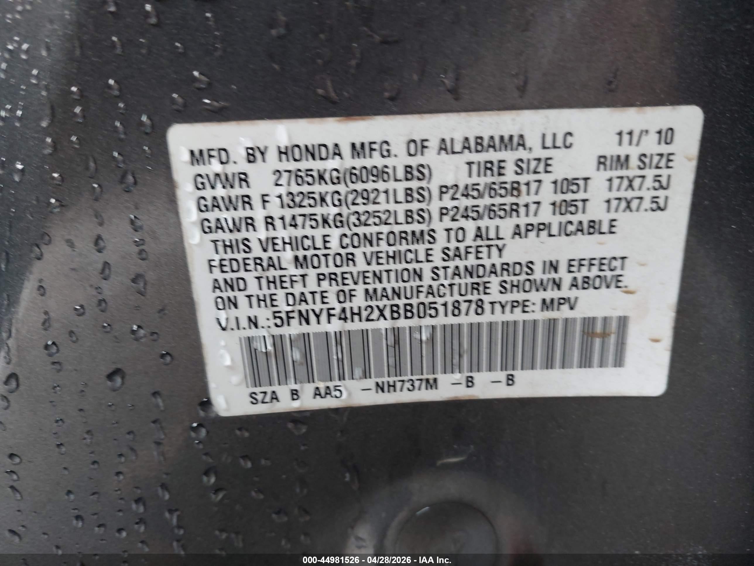 2011 Honda Pilot Lx Gray vin: 5FNYF4H2XBB051878