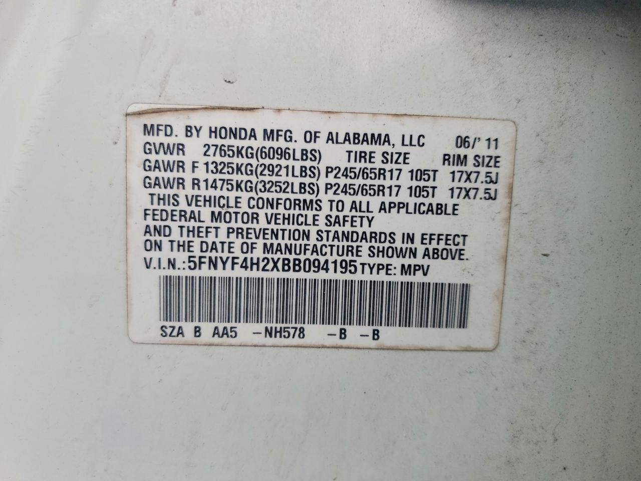 2011 Honda Pilot Lx Белый vin: 5FNYF4H2XBB094195