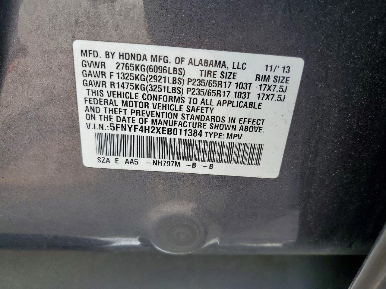 2014 Honda Pilot Lx Серый vin: 5FNYF4H2XEB011384