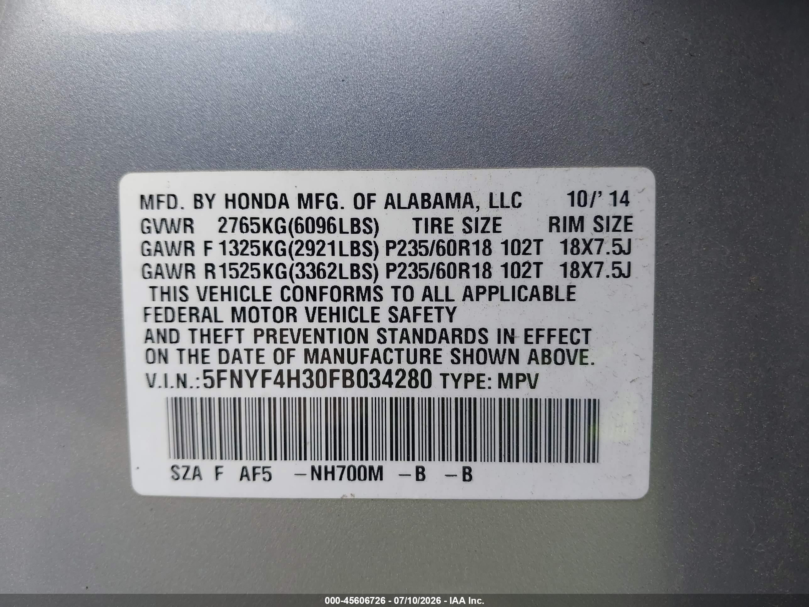 2015 Honda Pilot Se Silver vin: 5FNYF4H30FB034280