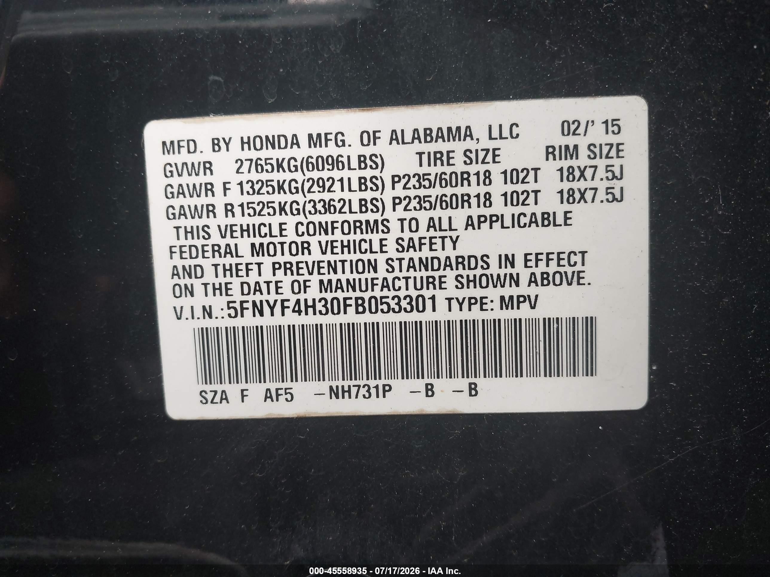 2015 Honda Pilot Se Black vin: 5FNYF4H30FB053301