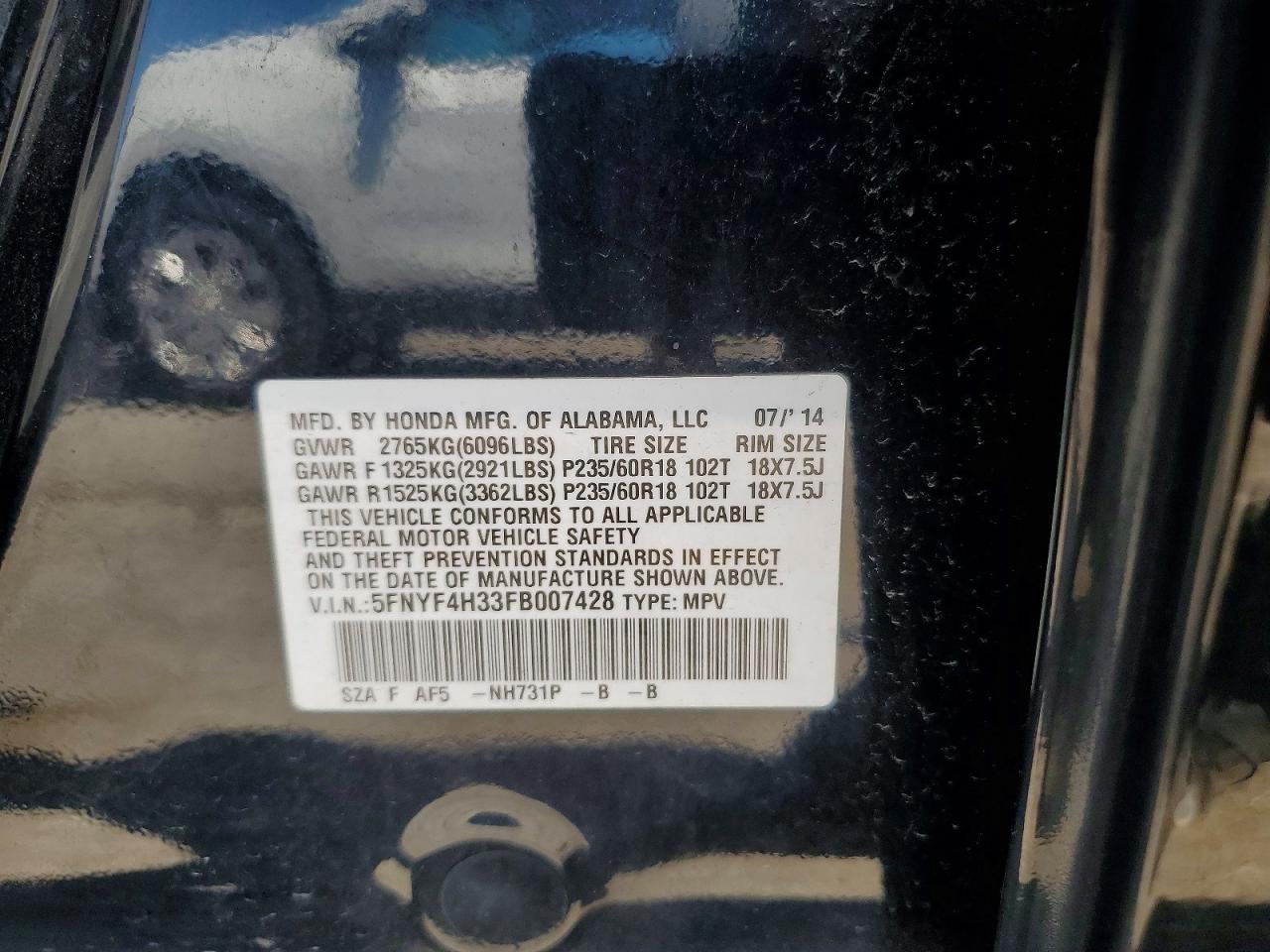 2015 Honda Pilot Se Black vin: 5FNYF4H33FB007428
