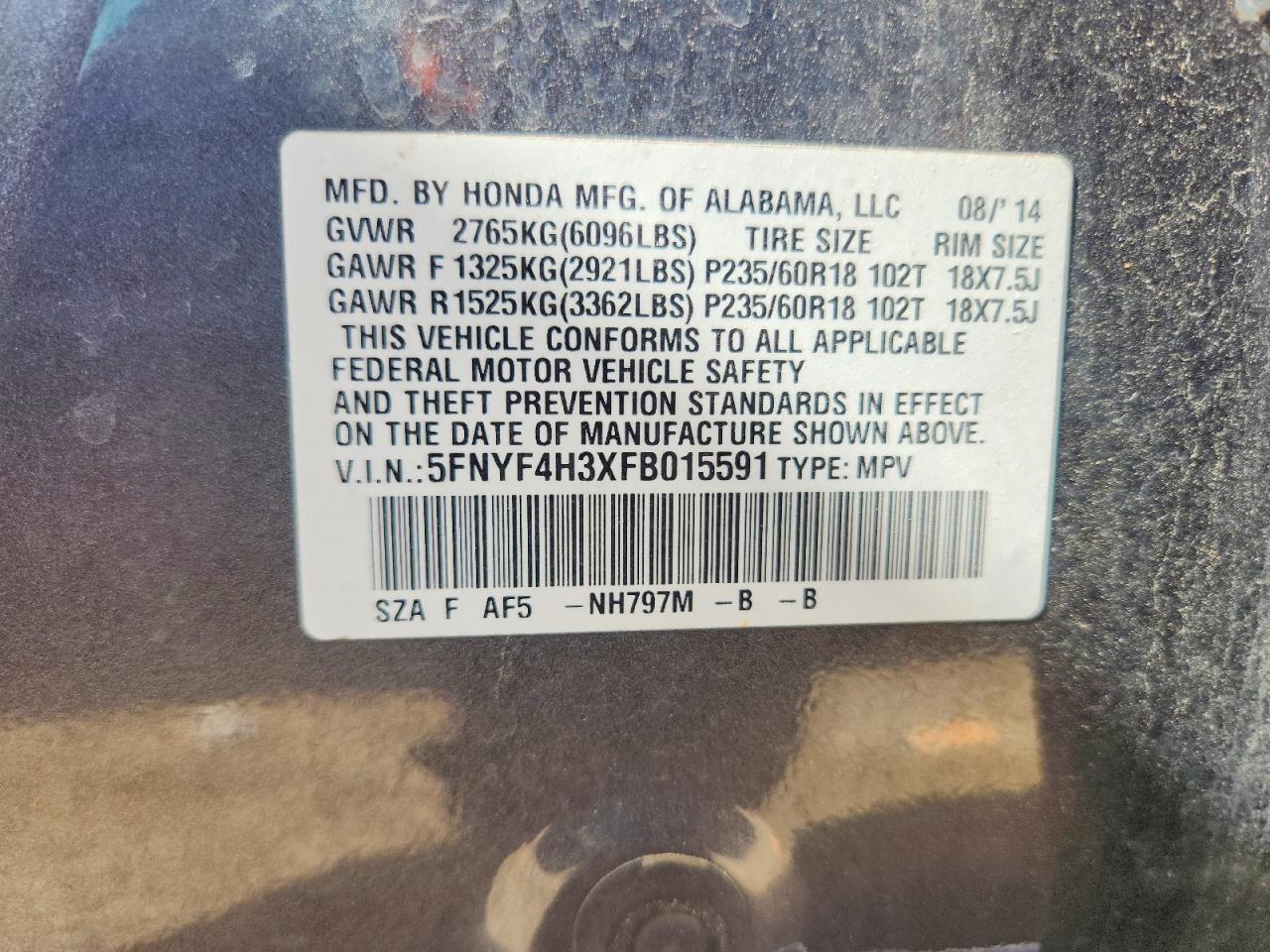 2015 Honda Pilot Se Gray vin: 5FNYF4H3XFB015591