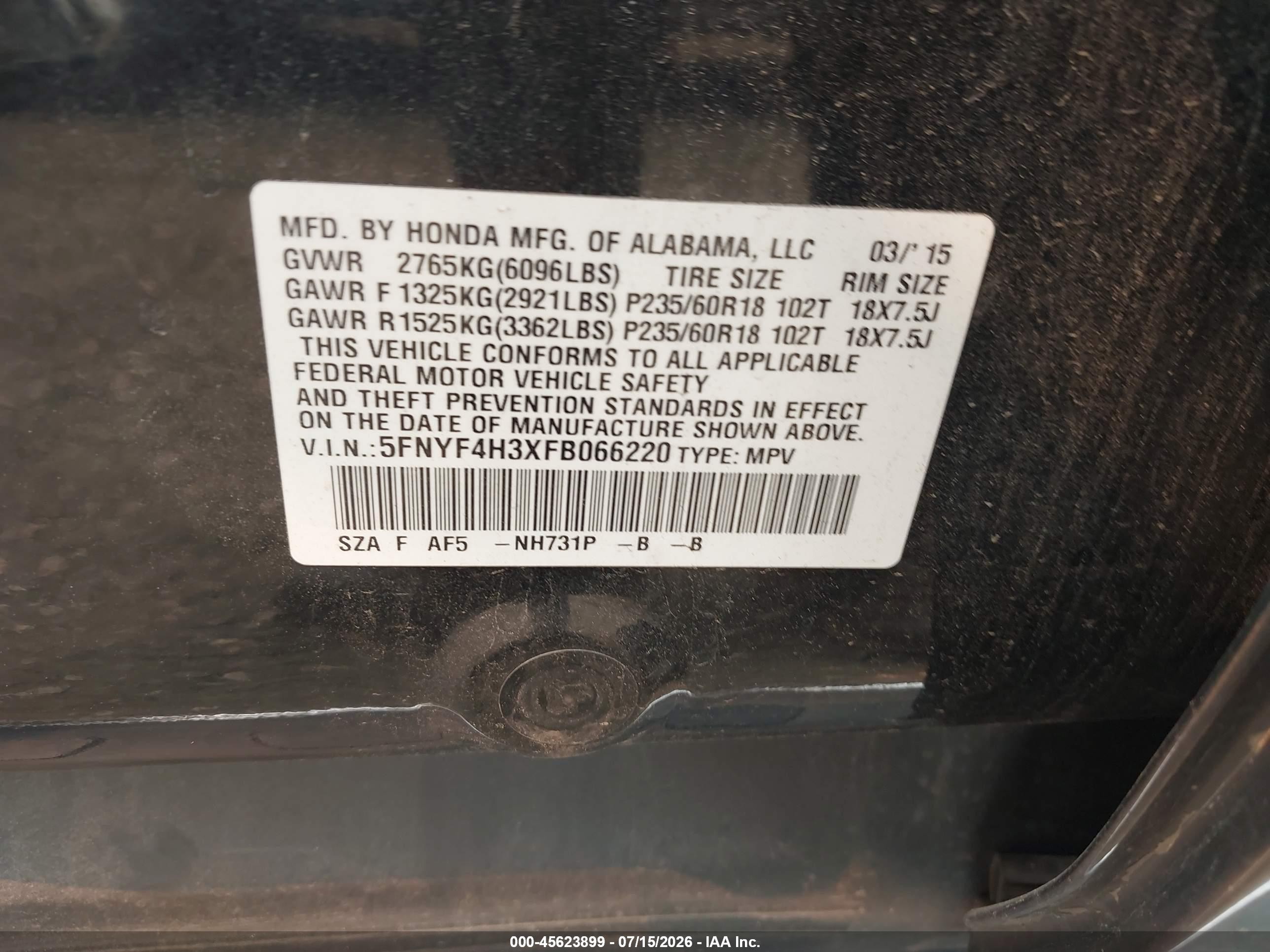 2015 Honda Pilot Se Черный vin: 5FNYF4H3XFB066220