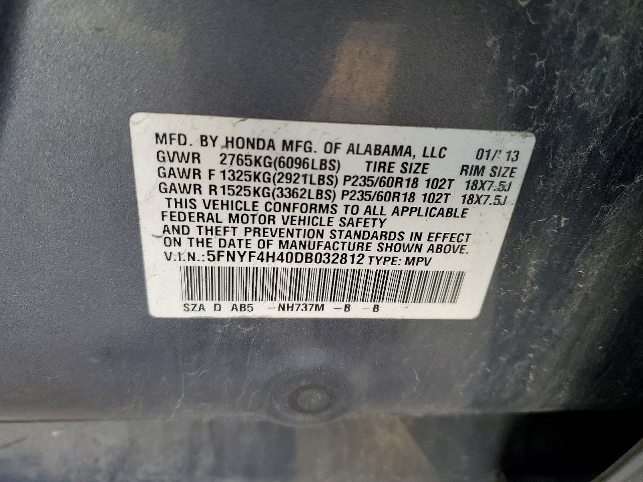 2013 Honda Pilot Gray vin: 5FNYF4H40DB032812