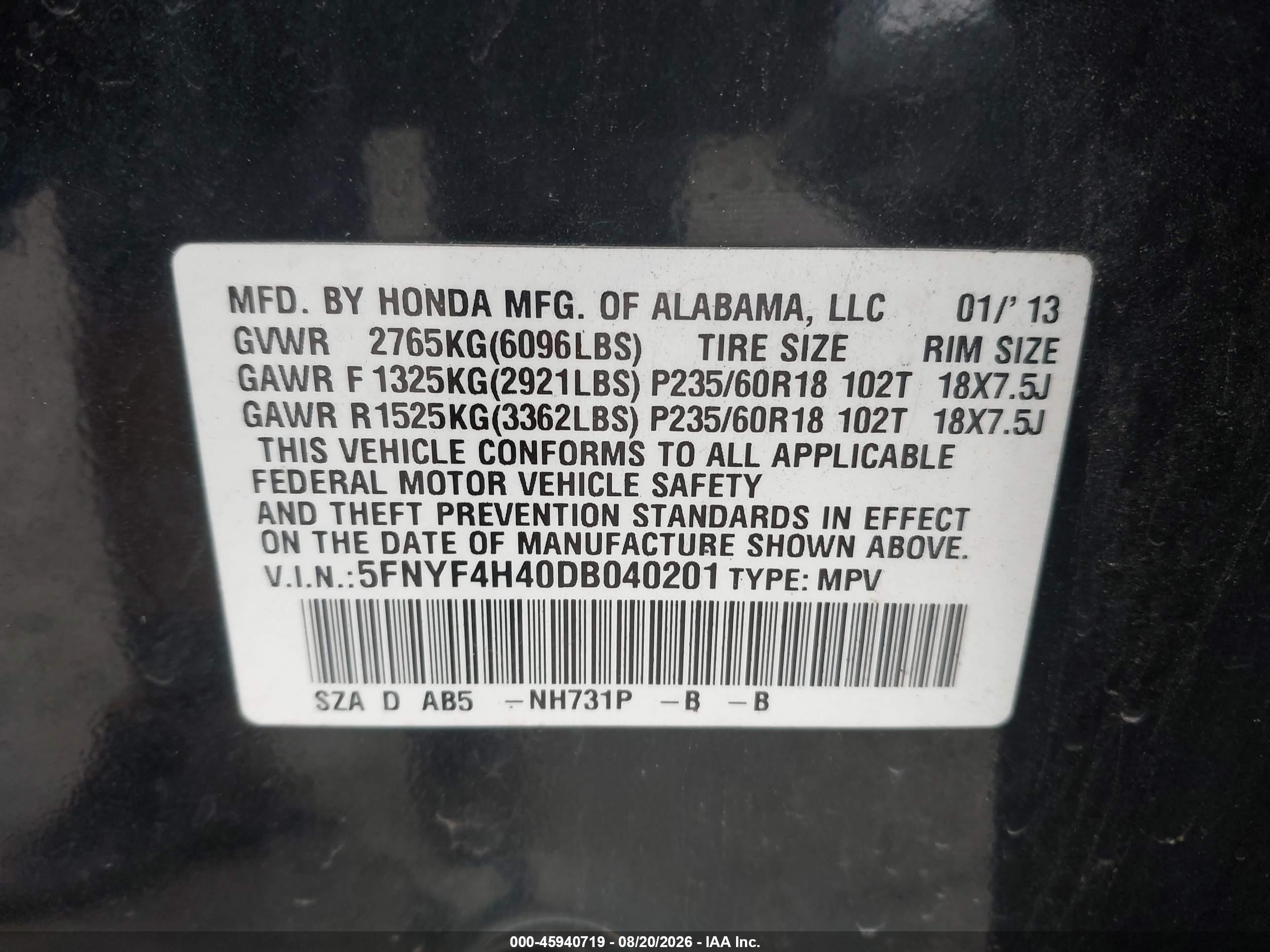 2013 Honda Pilot Ex Black vin: 5FNYF4H40DB040201
