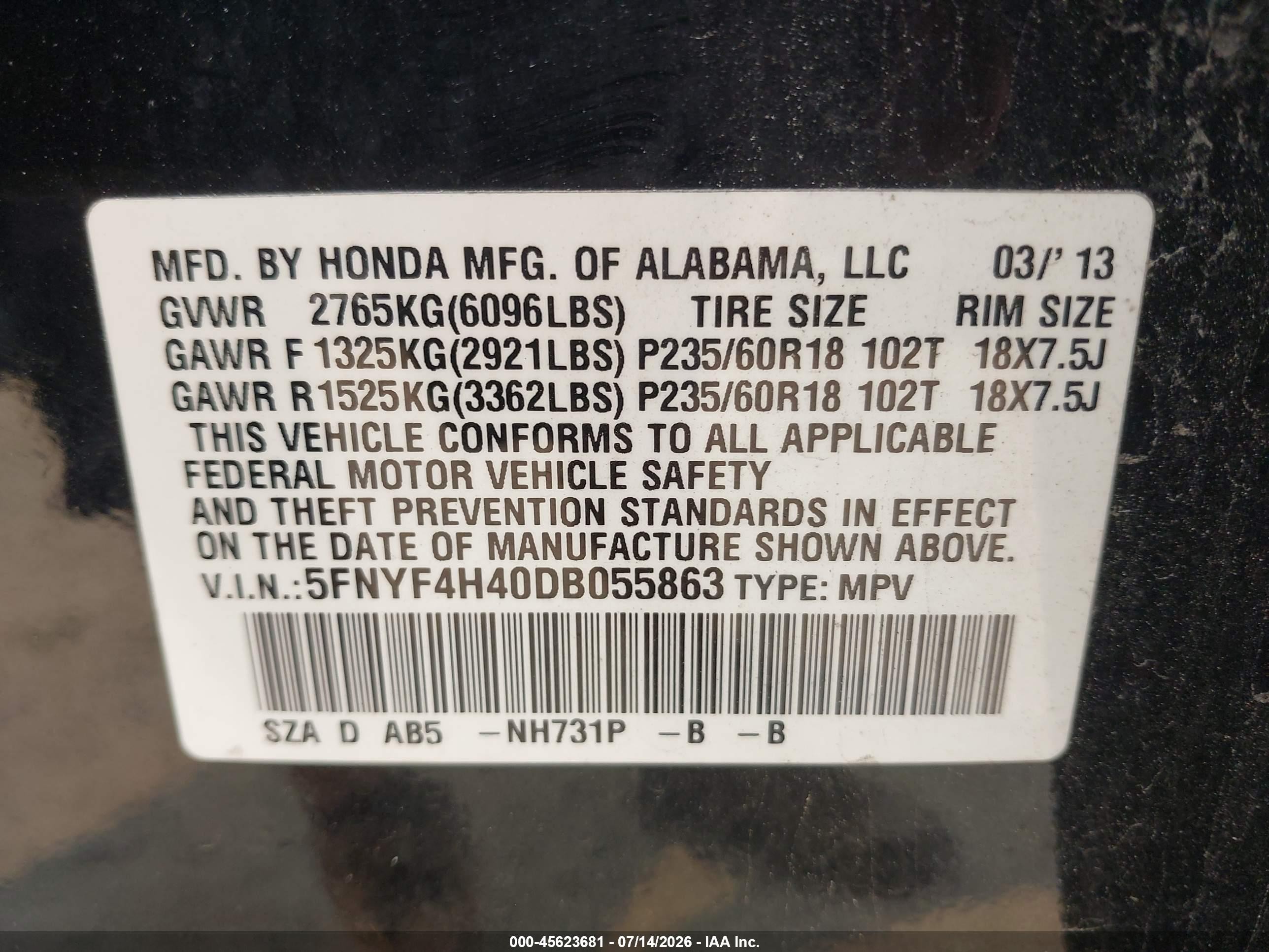2013 Honda Pilot Ex Black vin: 5FNYF4H40DB055863