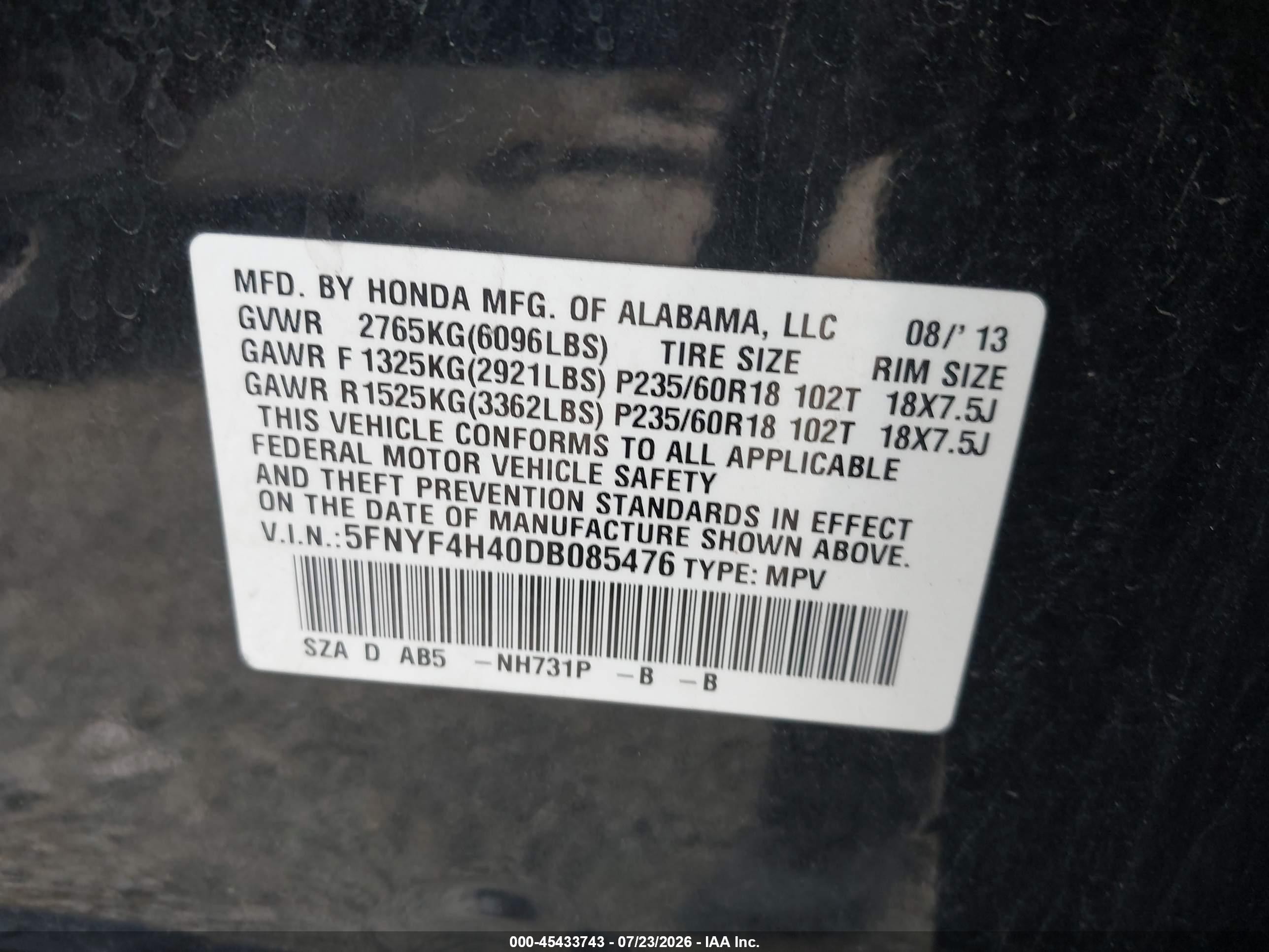 2013 Honda Pilot Ex Black vin: 5FNYF4H40DB085476