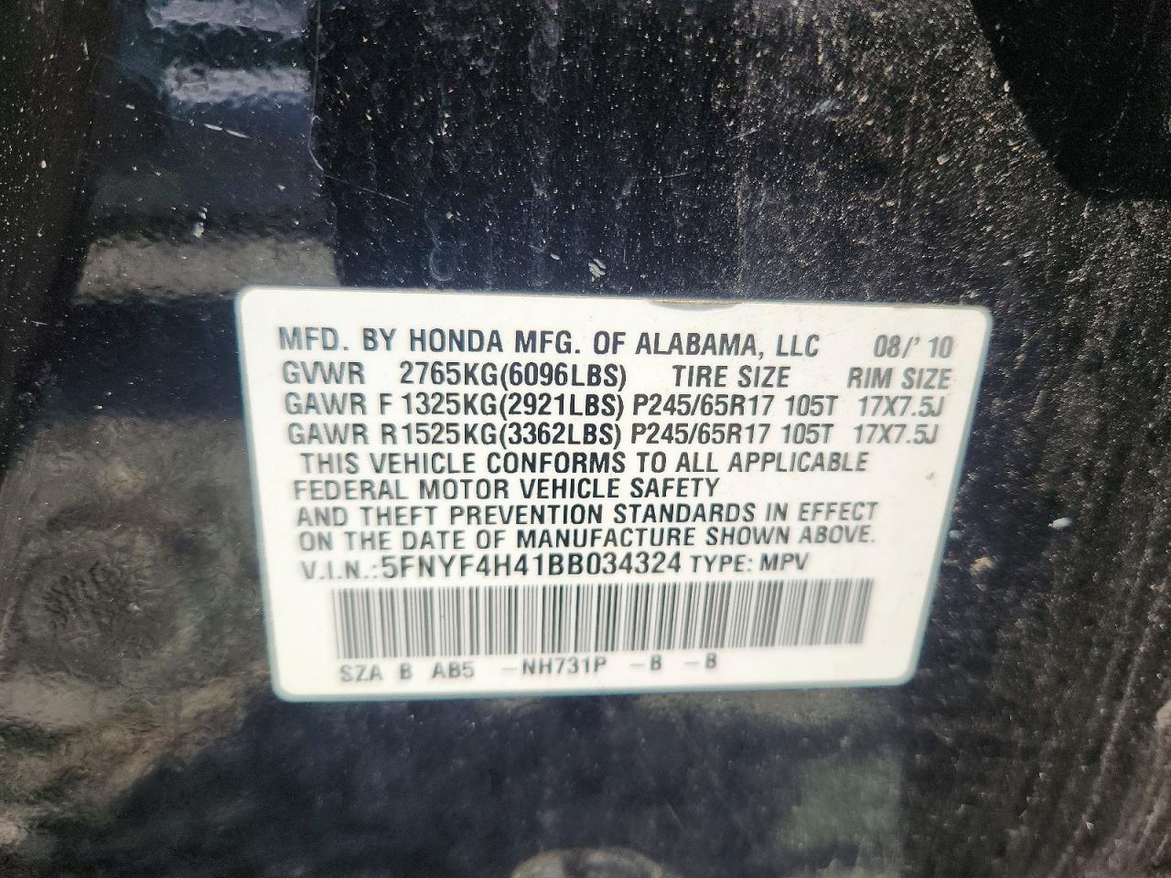 2011 Honda Pilot Ex Black vin: 5FNYF4H41BB034324