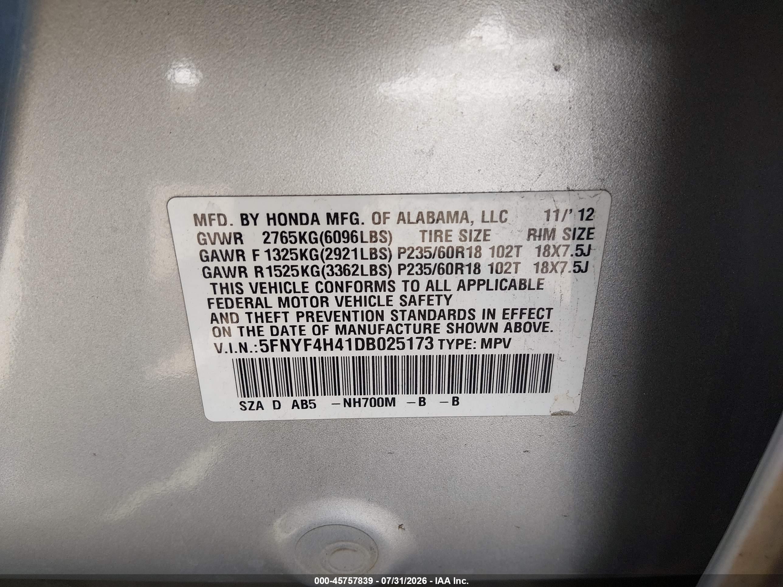 2013 Honda Pilot Ex Silver vin: 5FNYF4H41DB025173