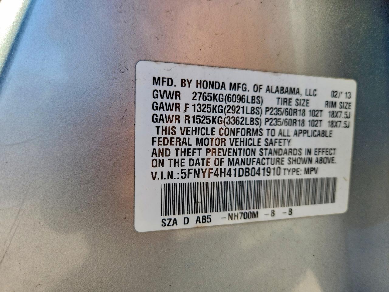 2013 Honda Pilot Ex Silver vin: 5FNYF4H41DB041910