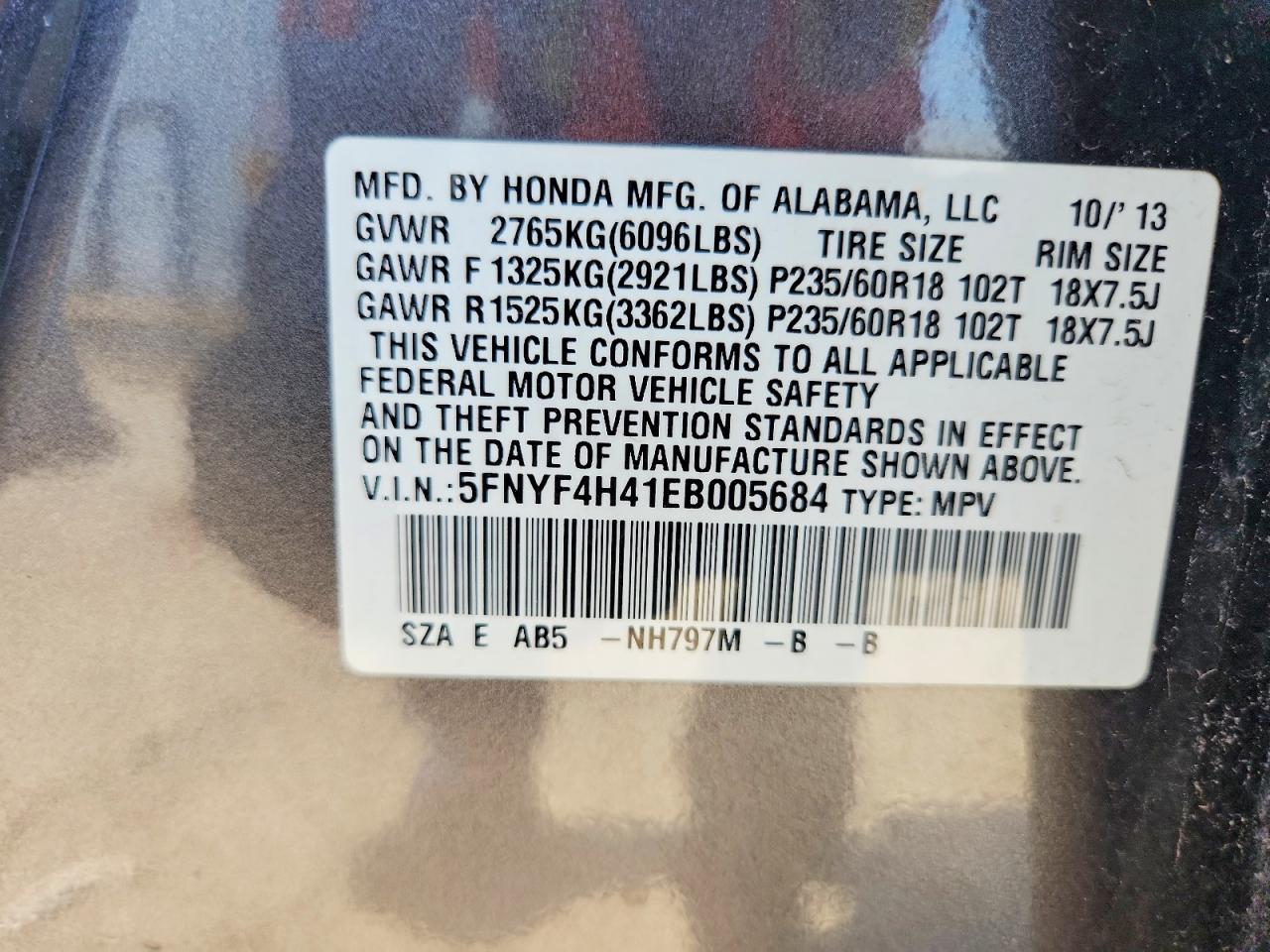 2014 Honda Pilot Ex Gray vin: 5FNYF4H41EB005684