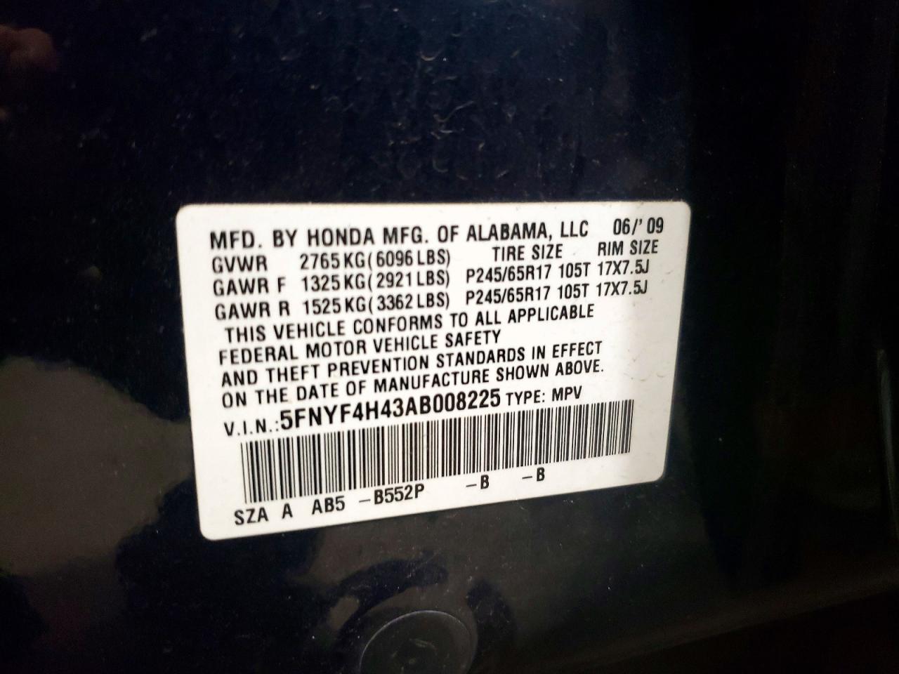 2010 Honda Pilot Ex Blue vin: 5FNYF4H43AB008225
