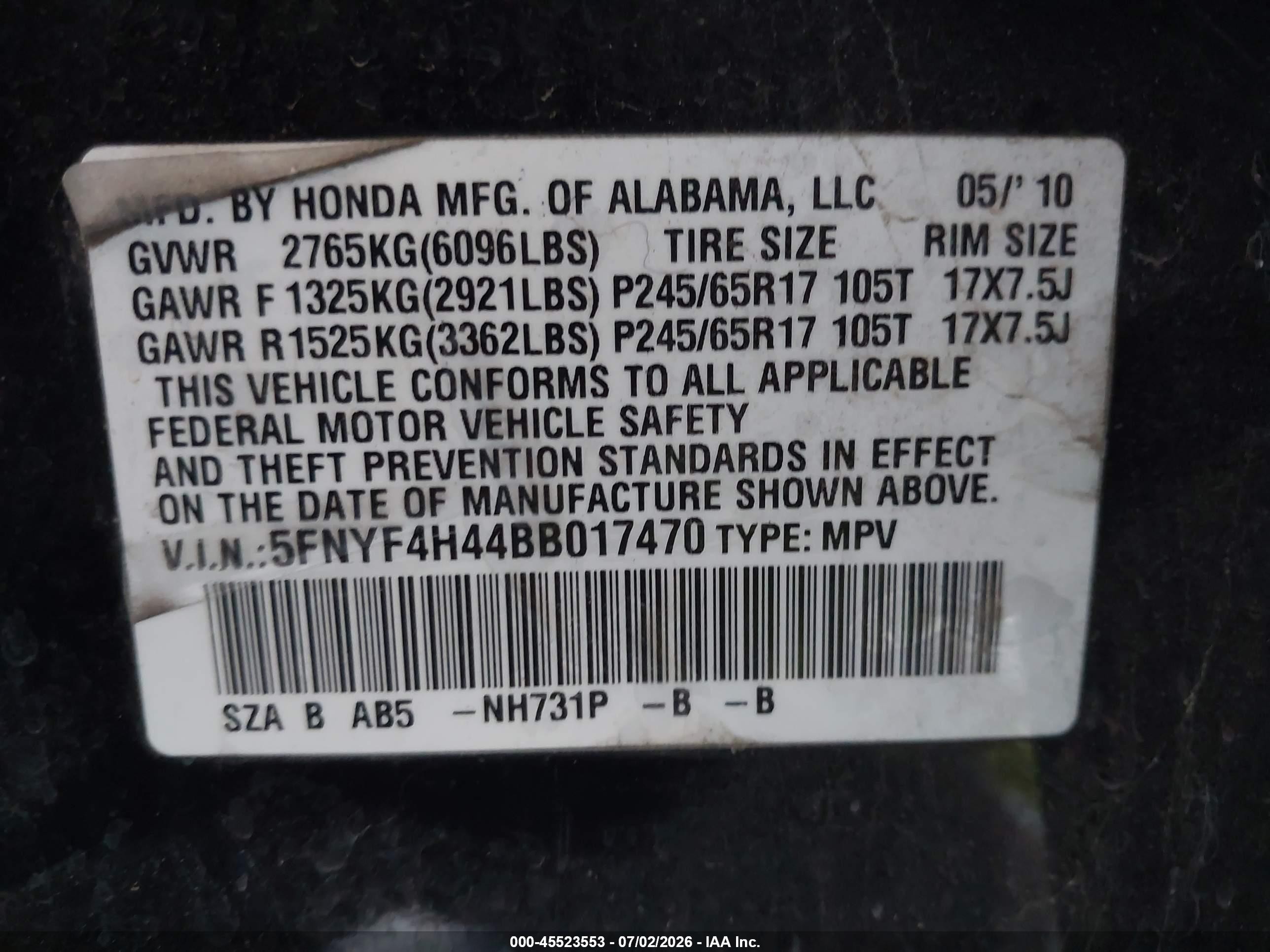 2011 Honda Pilot Ex Black vin: 5FNYF4H44BB017470
