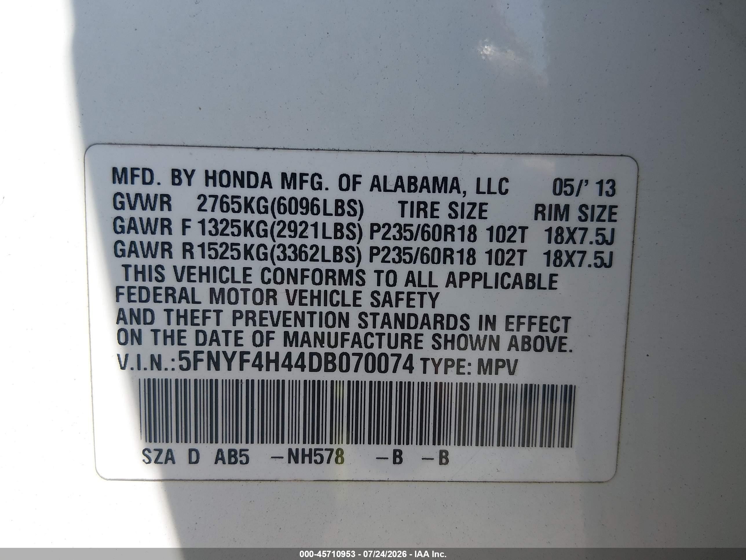 2013 Honda Pilot Ex White vin: 5FNYF4H44DB070074