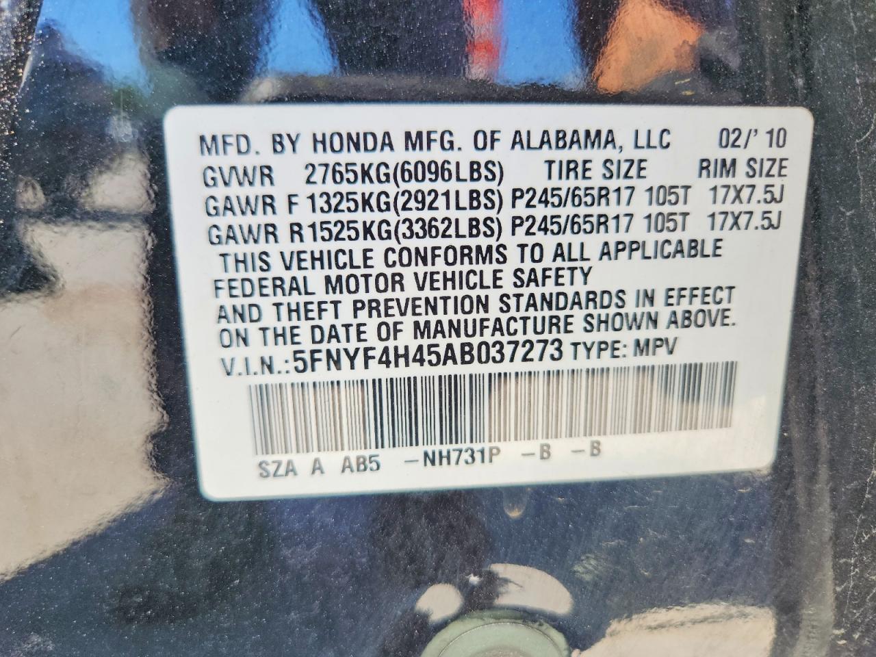 2010 Honda Pilot Ex Black vin: 5FNYF4H45AB037273
