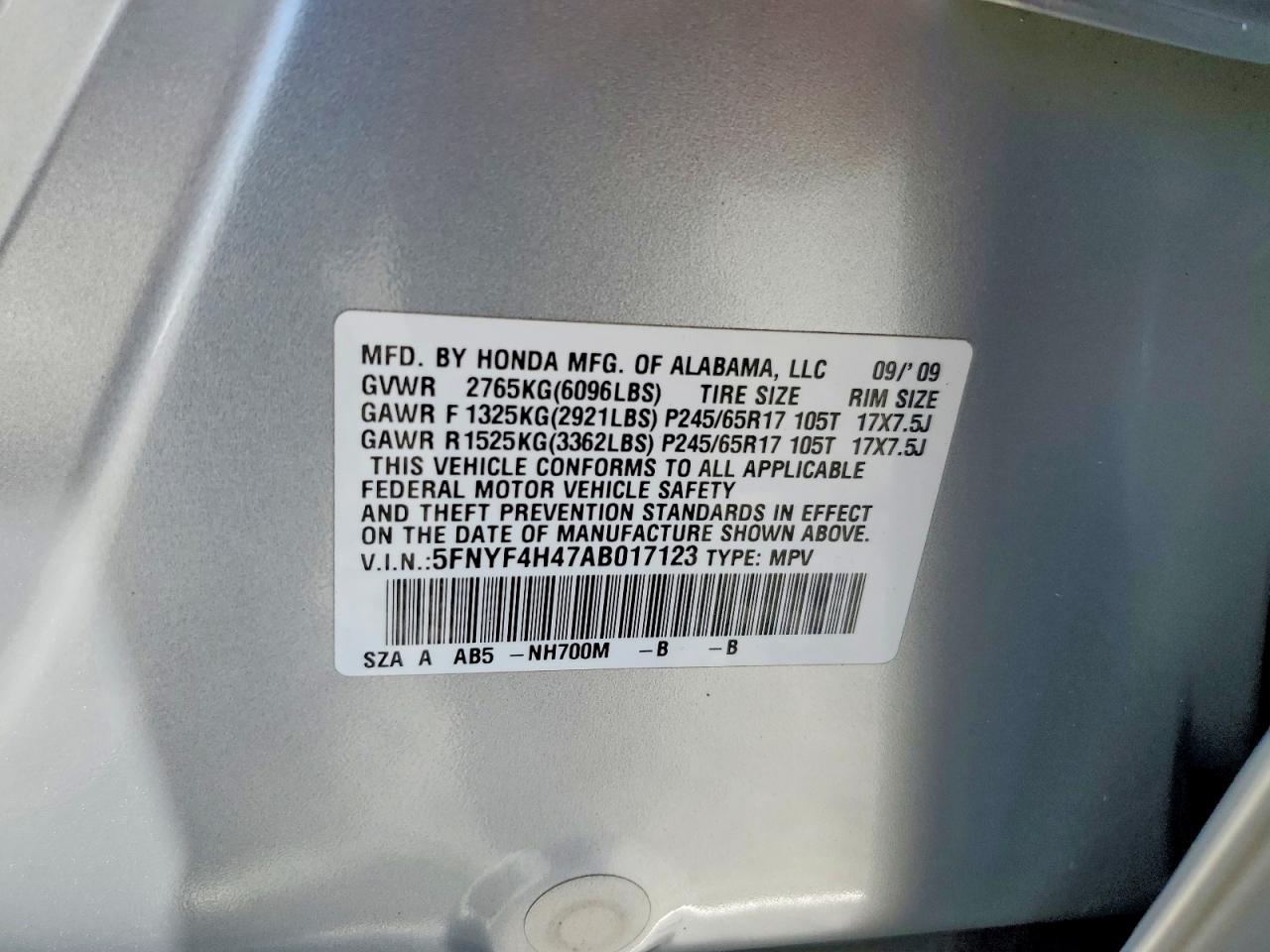 2010 Honda Pilot Ex Серебряный vin: 5FNYF4H47AB017123