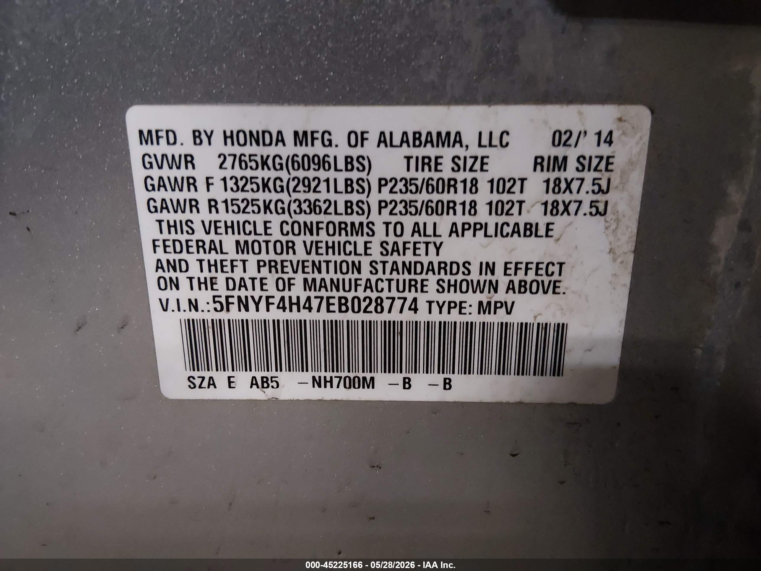 2014 Honda Pilot Ex Серебряный vin: 5FNYF4H47EB028774