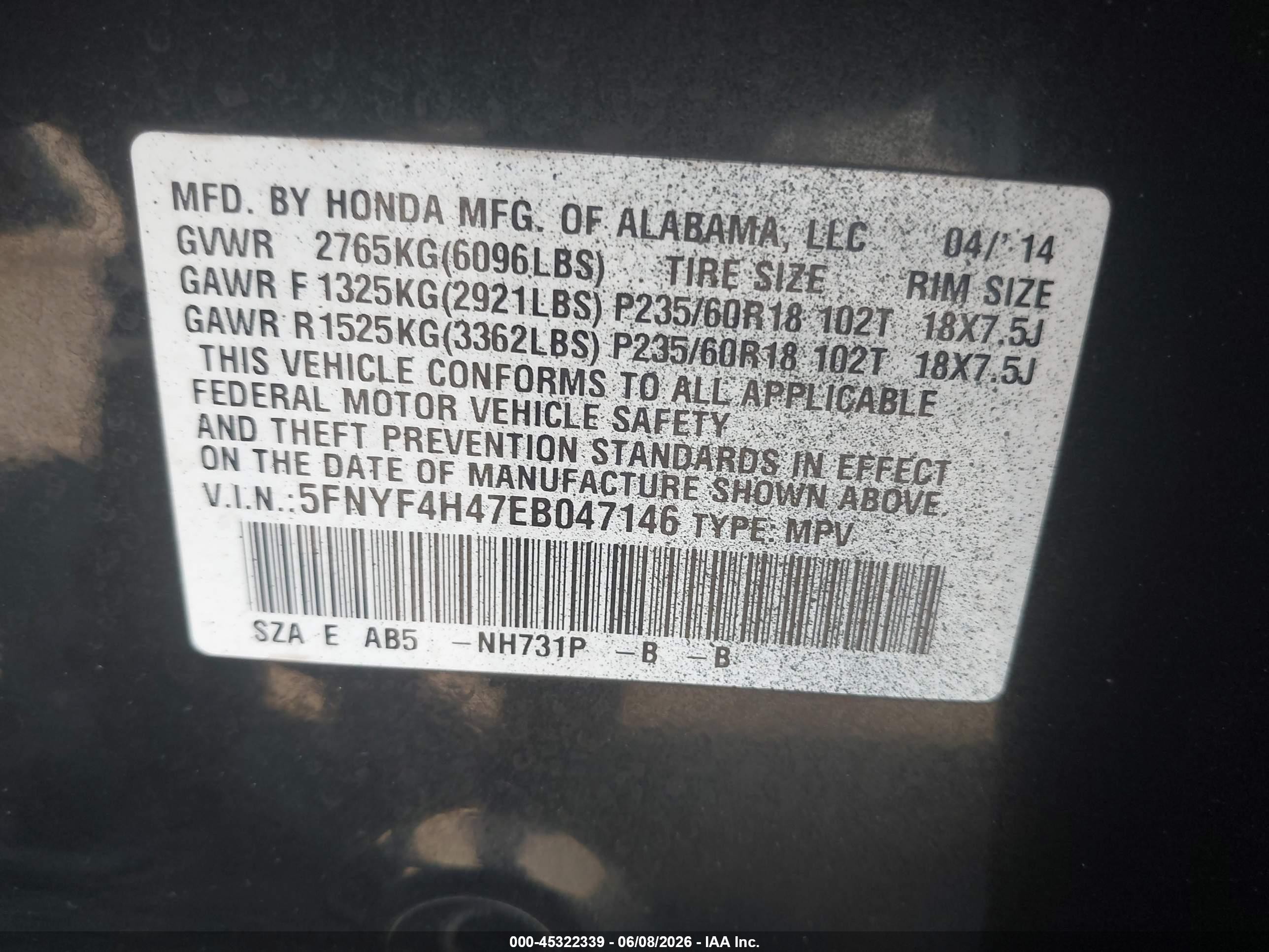 2014 Honda Pilot Ex Black vin: 5FNYF4H47EB047146