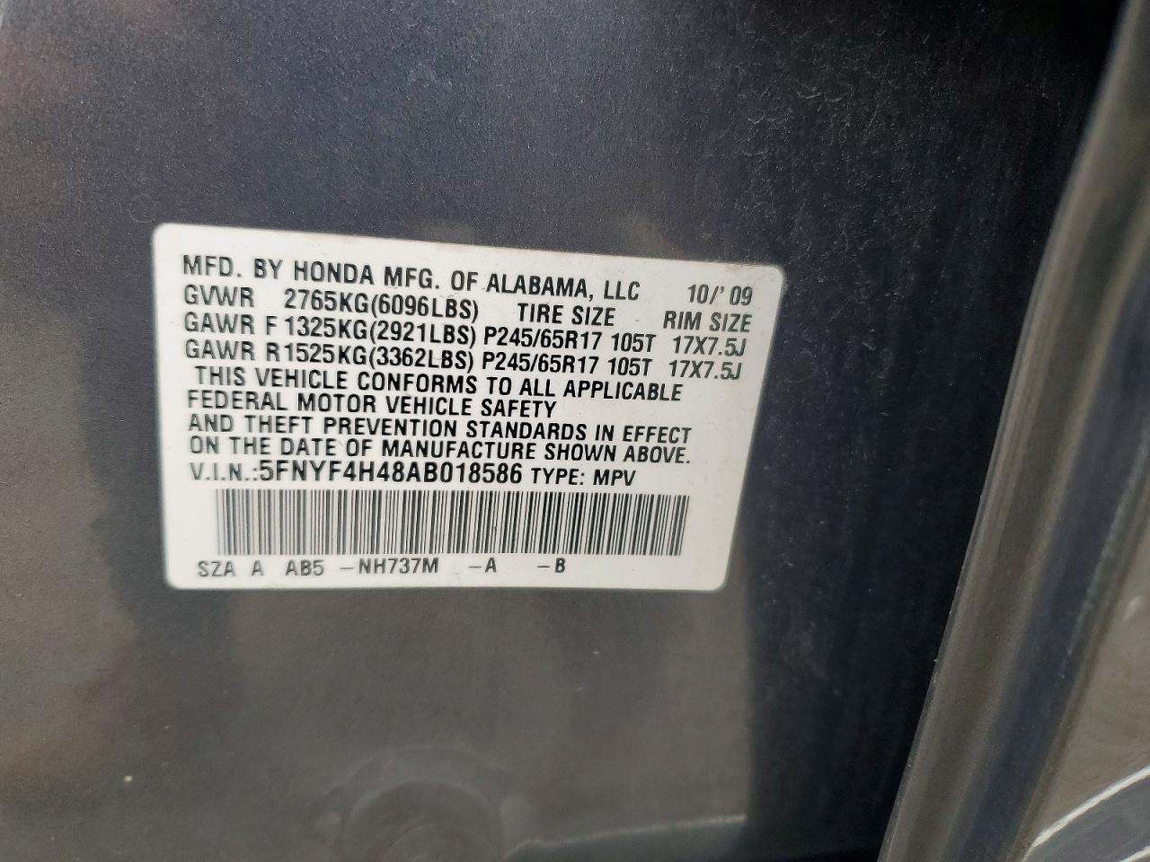 2010 Honda Pilot Ex Gray vin: 5FNYF4H48AB018586