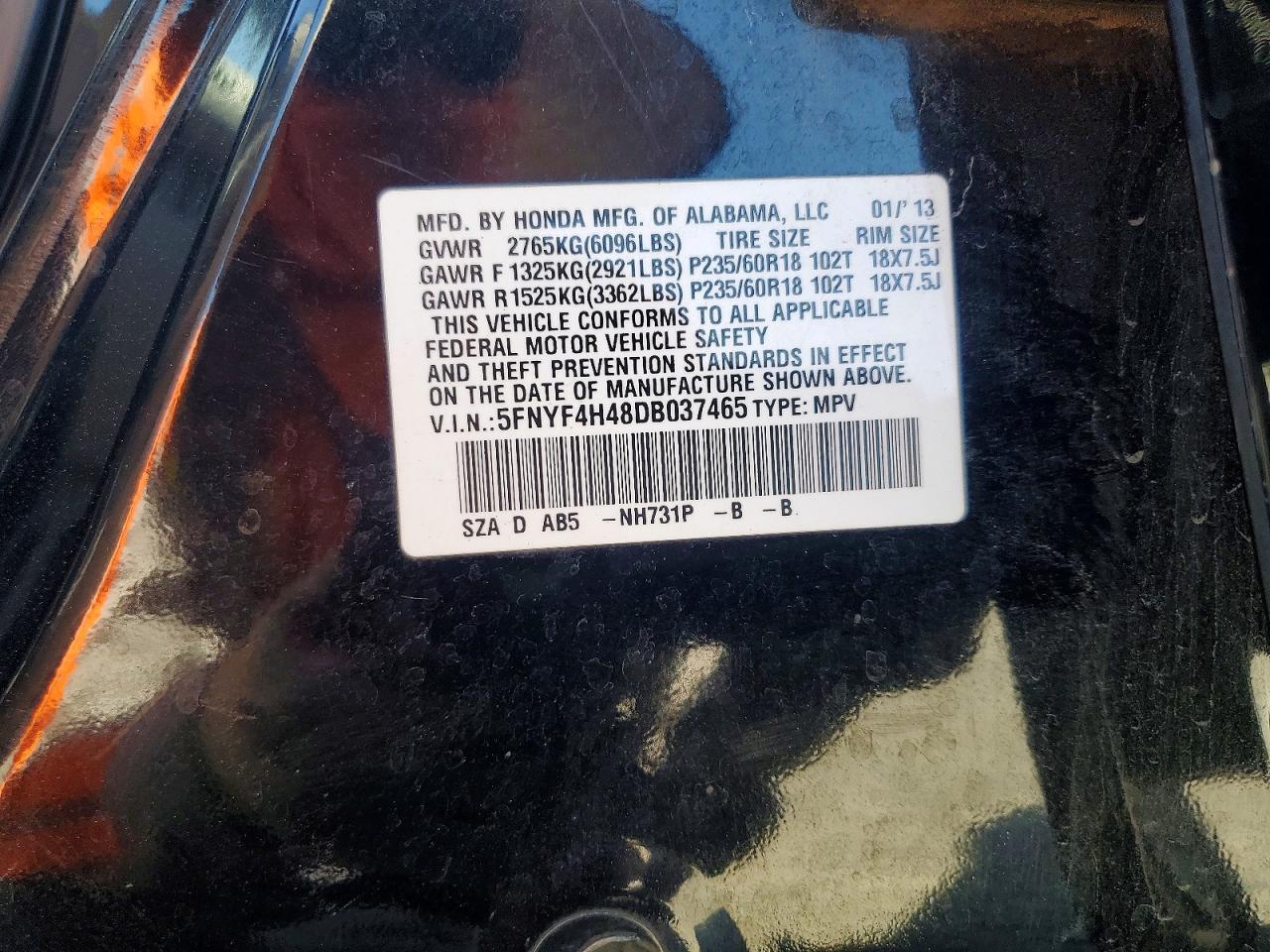 2013 Honda Pilot Ex Black vin: 5FNYF4H48DB037465