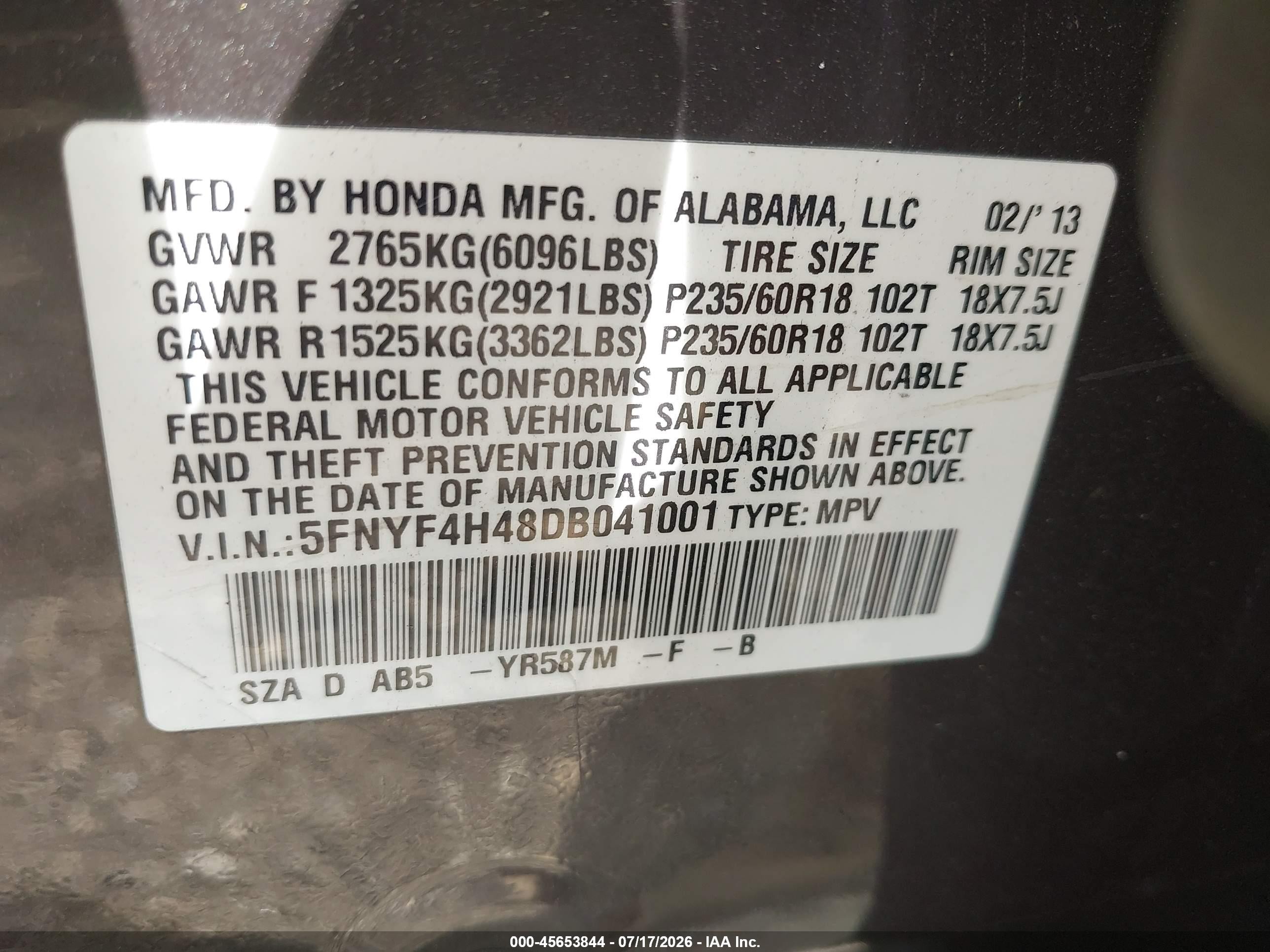 2013 Honda Pilot Ex Black vin: 5FNYF4H48DB041001