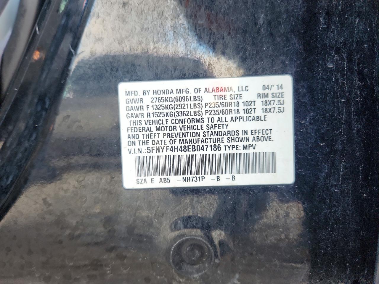 2014 Honda Pilot Ex Black vin: 5FNYF4H48EB047186