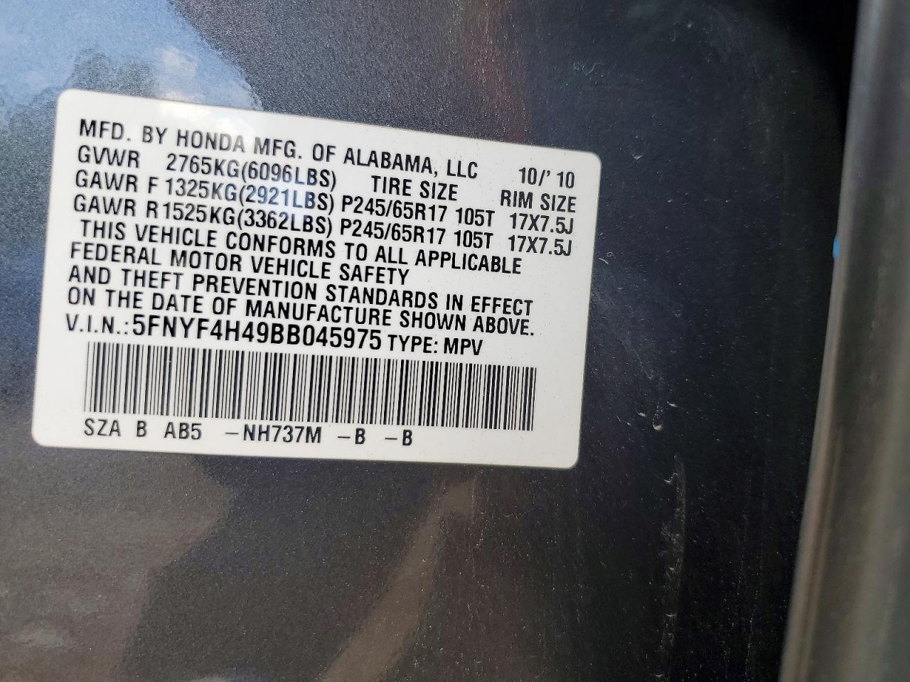 2011 Honda Pilot Ex Gray vin: 5FNYF4H49BB045975