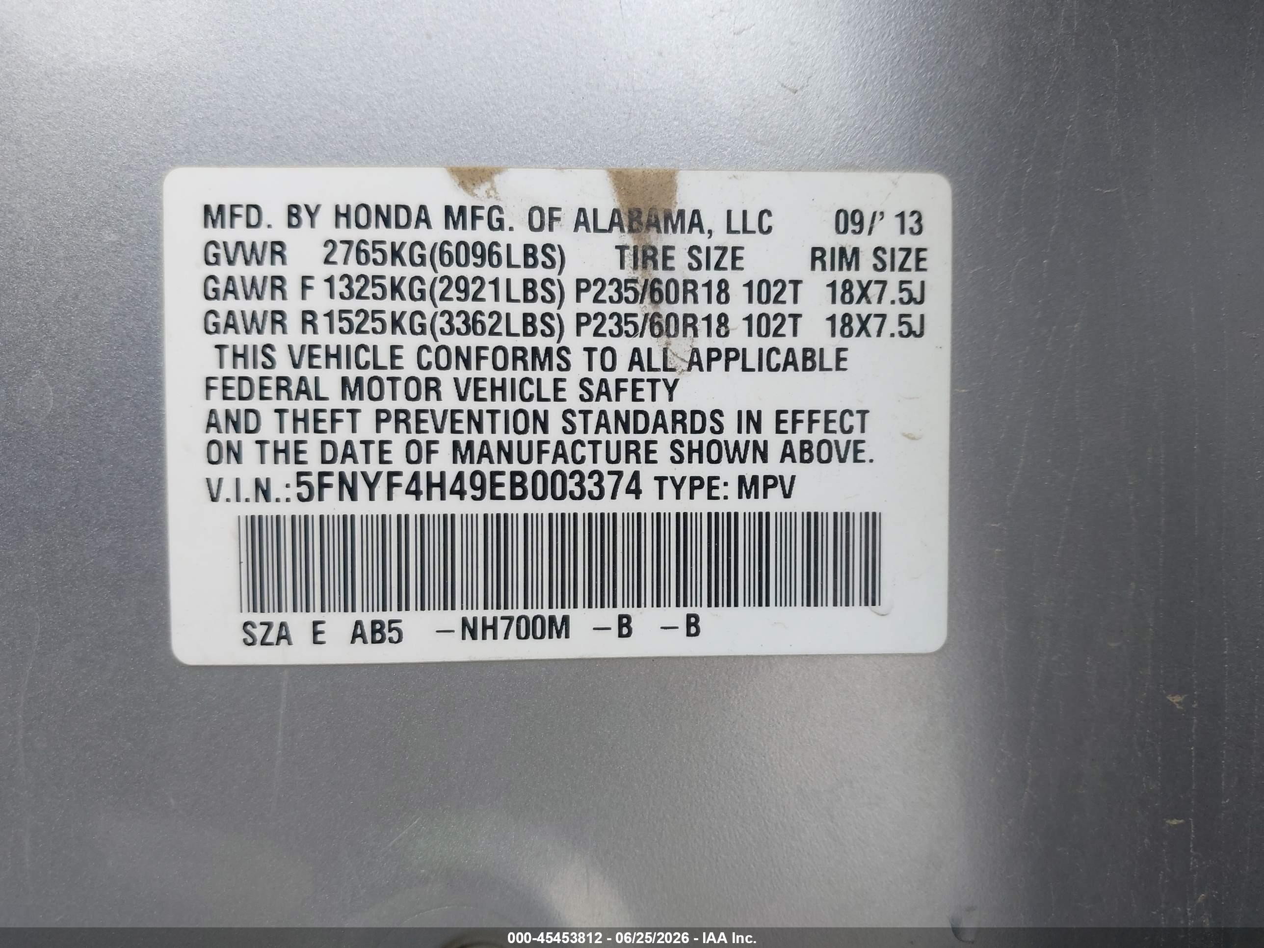 2014 Honda Pilot Ex Серебряный vin: 5FNYF4H49EB003374