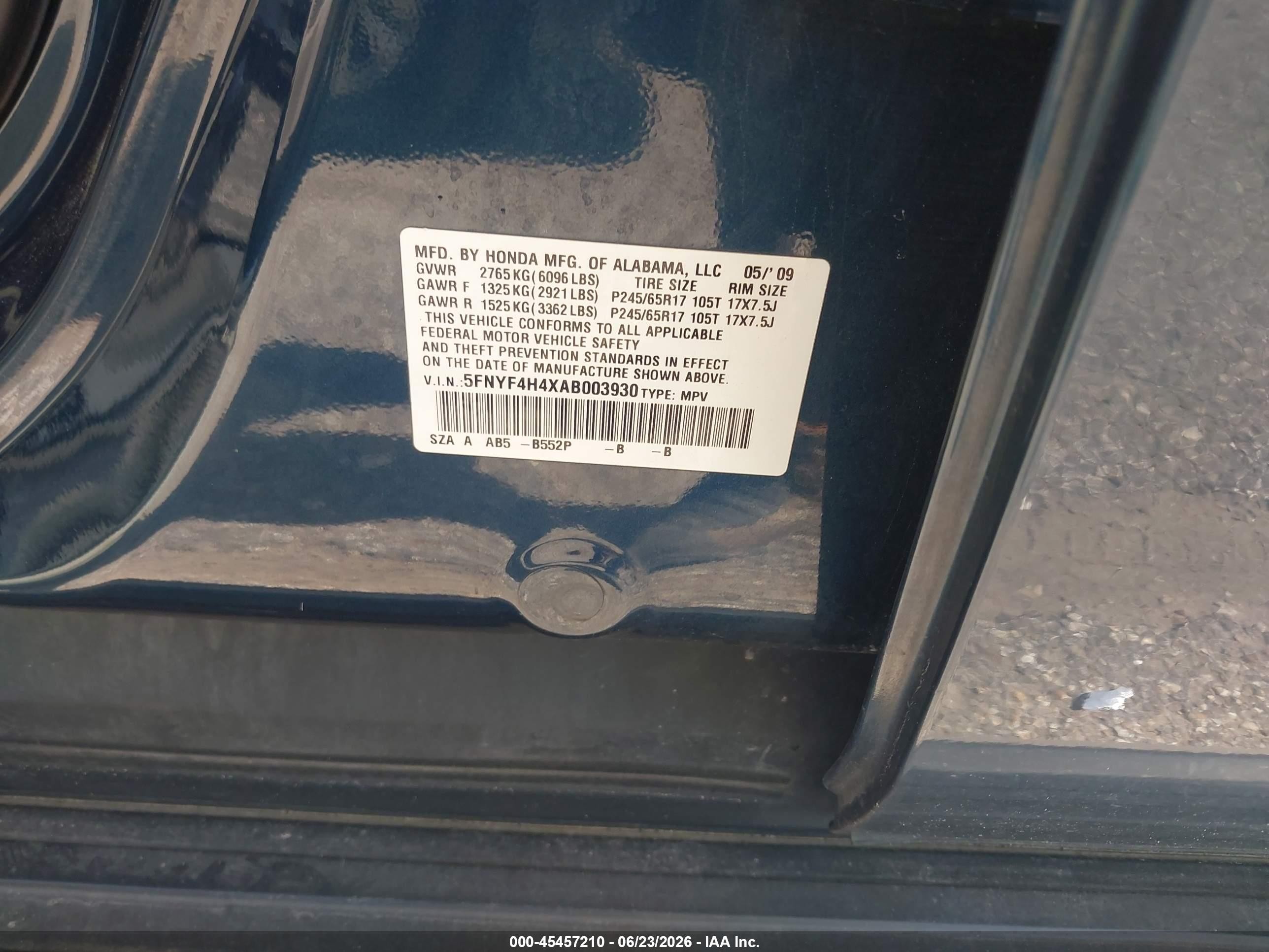 2010 Honda Pilot Ex Blue vin: 5FNYF4H4XAB003930