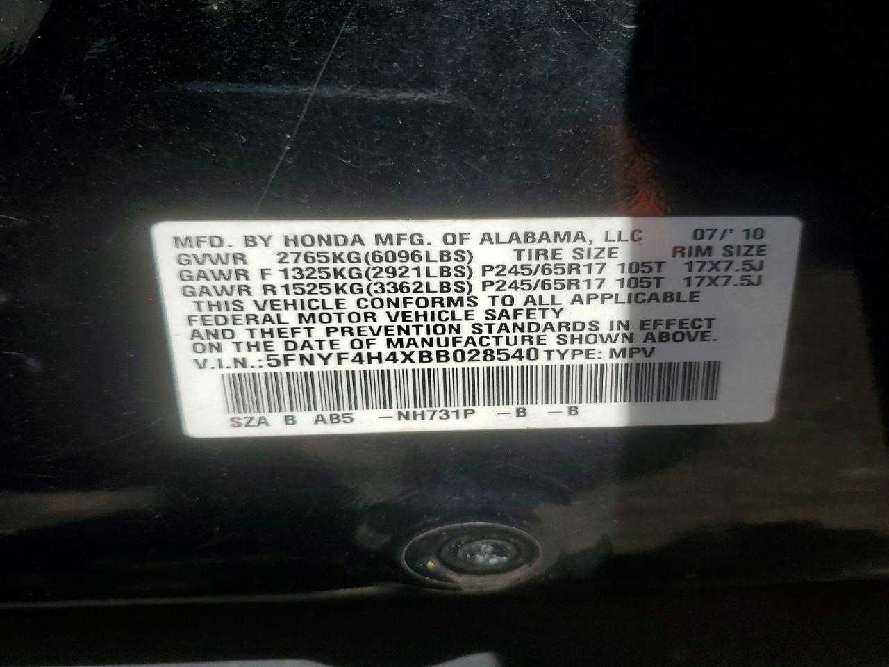 2011 Honda Pilot Ex Black vin: 5FNYF4H4XBB028540