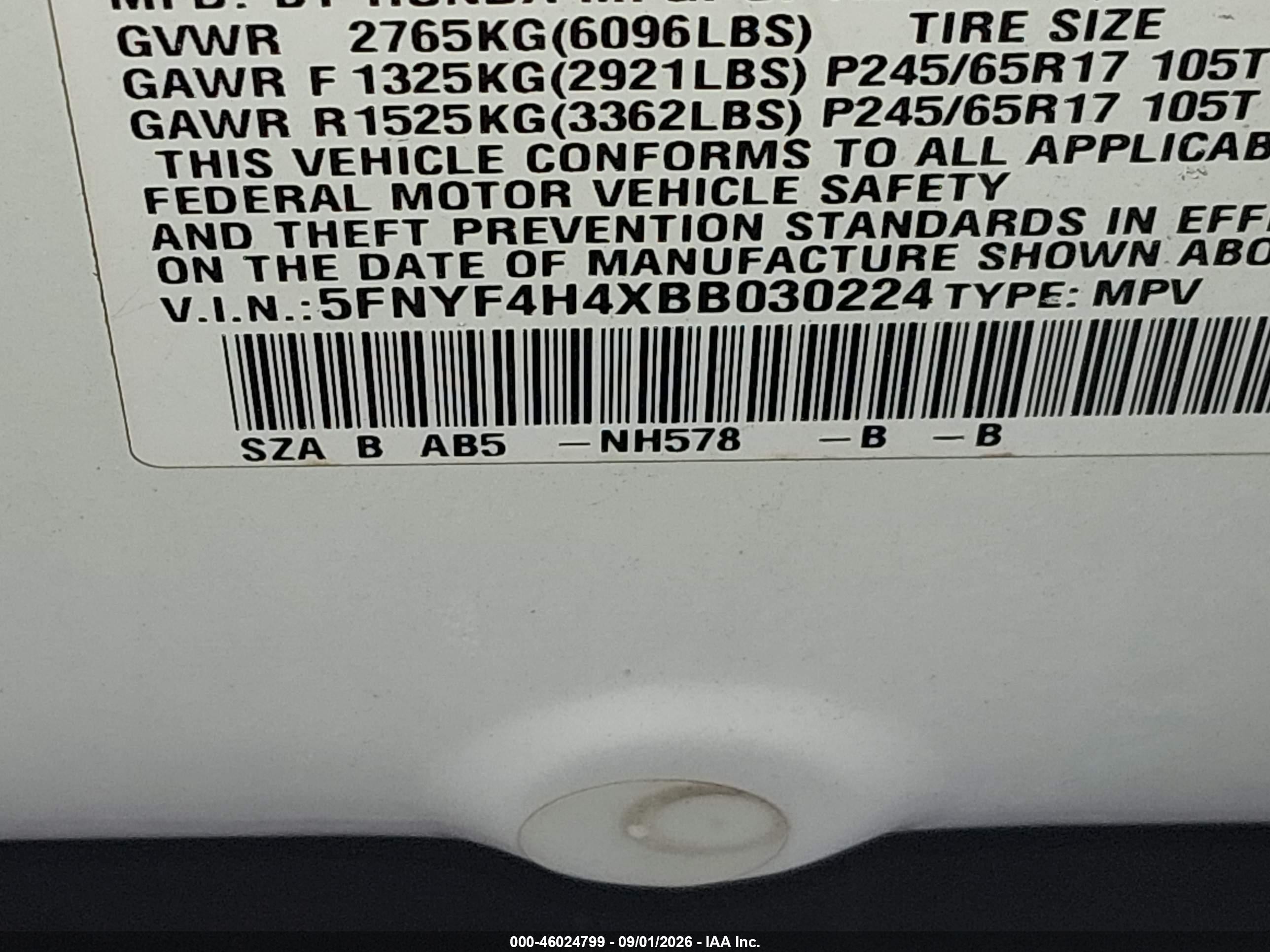 2011 Honda Pilot Ex White vin: 5FNYF4H4XBB030224