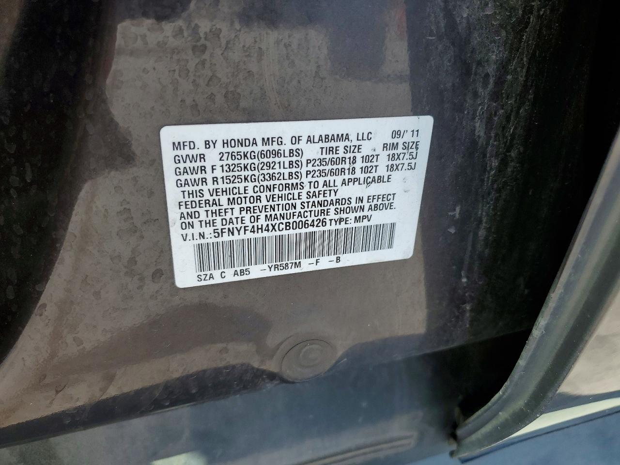 2012 Honda Pilot Ex Gray vin: 5FNYF4H4XCB006426