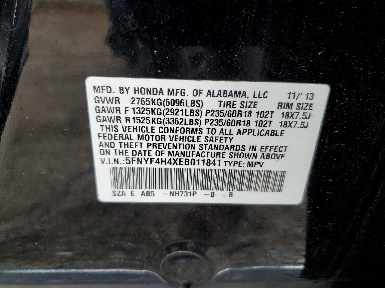 2014 Honda Pilot Ex Black vin: 5FNYF4H4XEB011841
